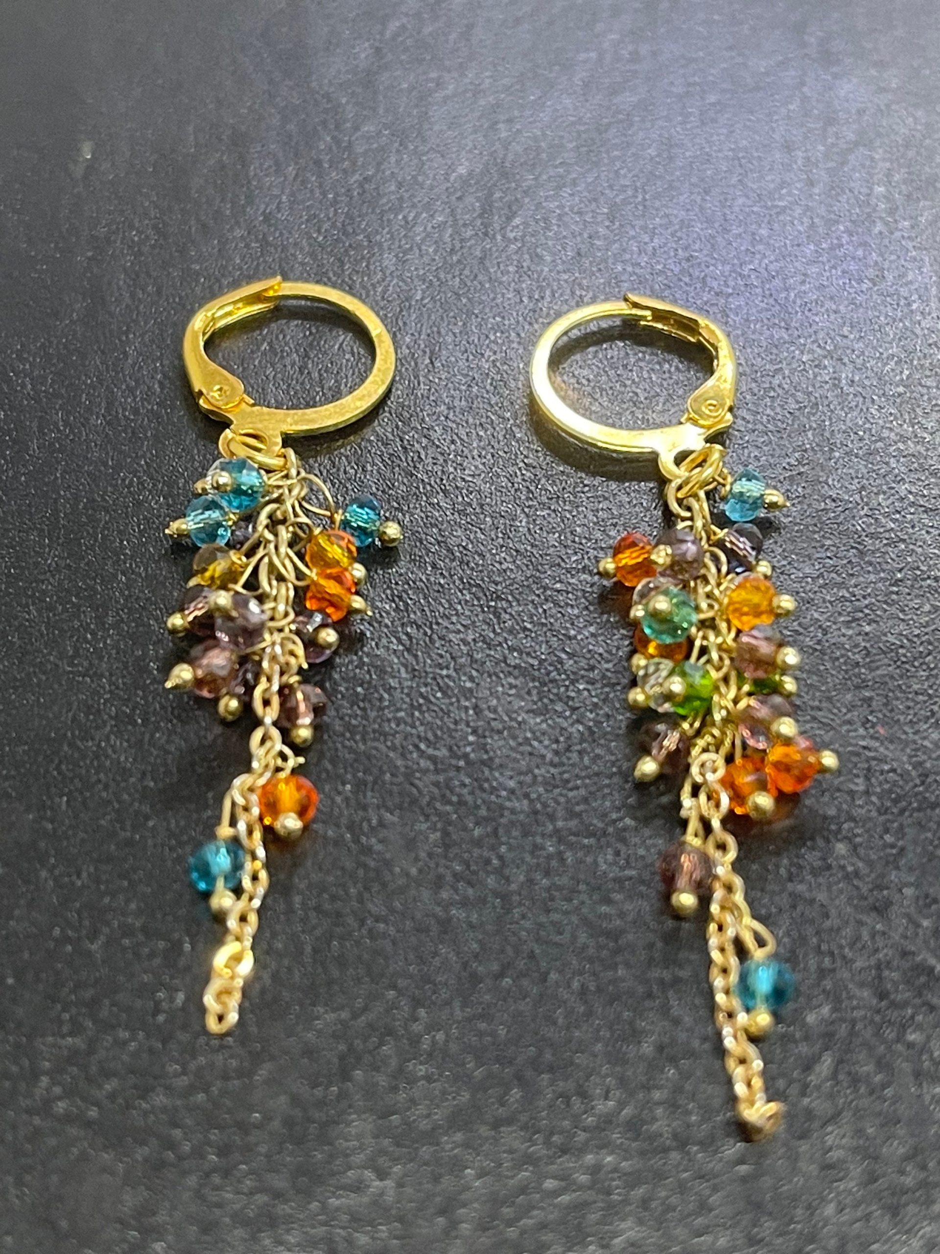Rainbow Crystal Drop Earrings: Gold Chain Dangle Jewelry - Image 3