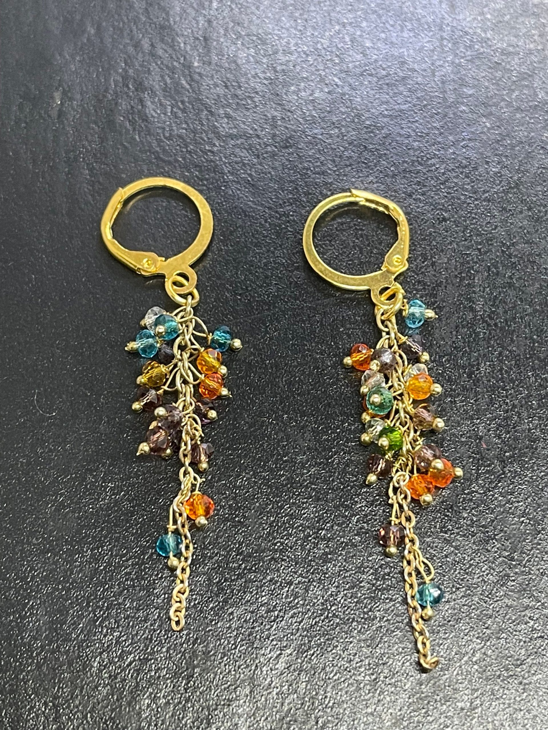 Rainbow Crystal Drop Earrings: Gold Chain Dangle Jewelry - Image 4