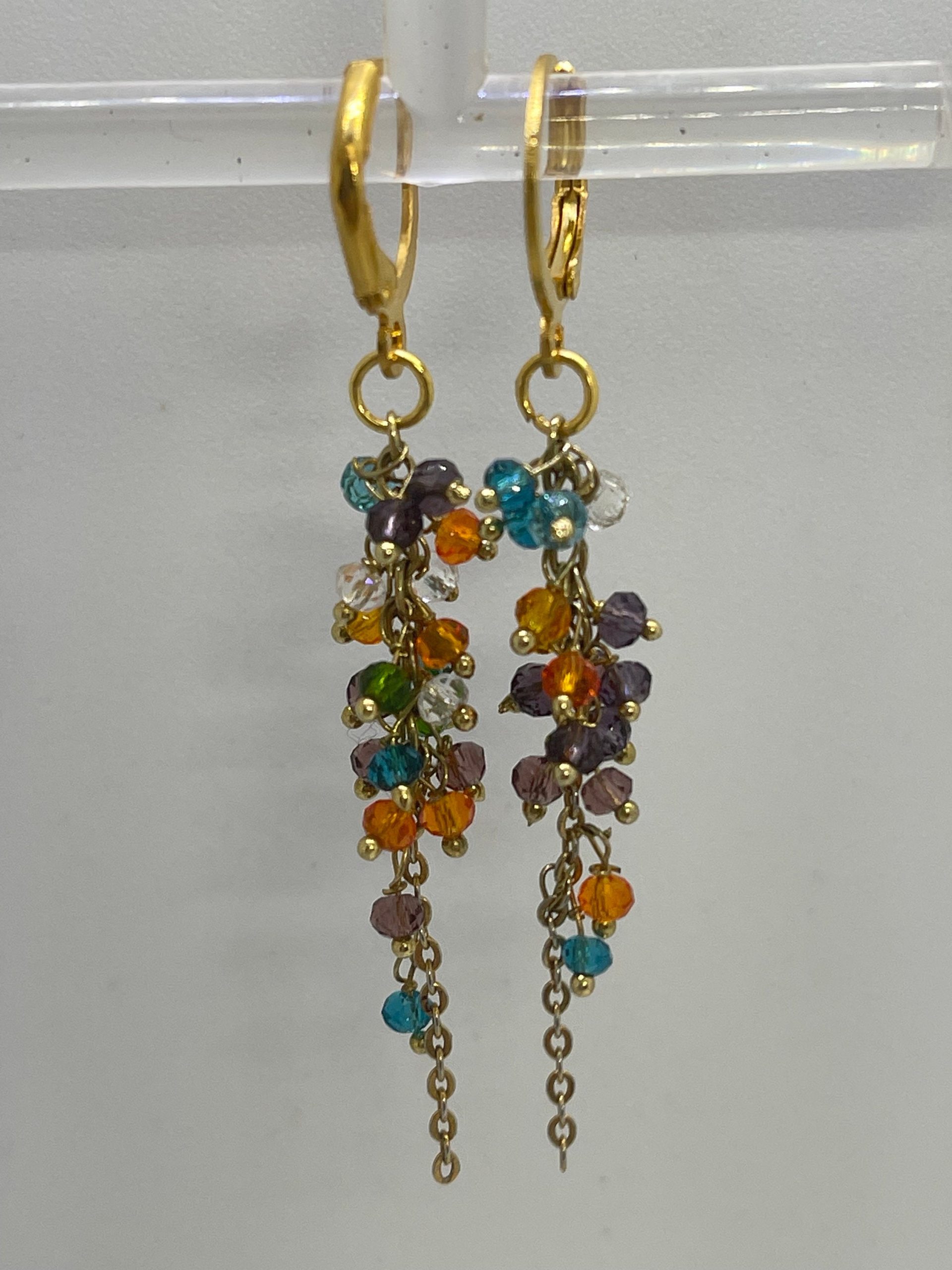 Rainbow Crystal Drop Earrings: Gold Chain Dangle Jewelry - Image 6
