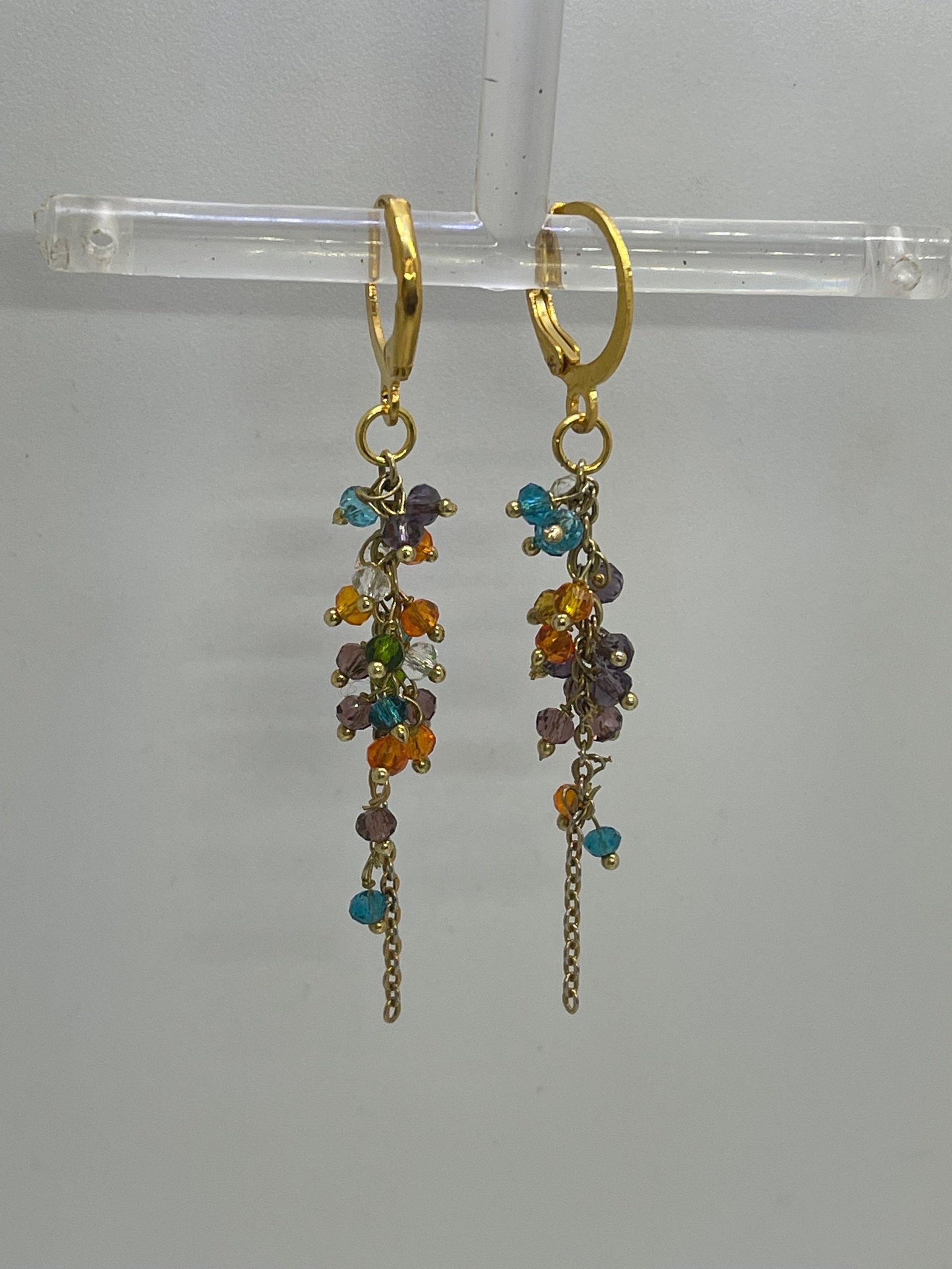 Rainbow Crystal Drop Earrings: Gold Chain Dangle Jewelry - Image 8