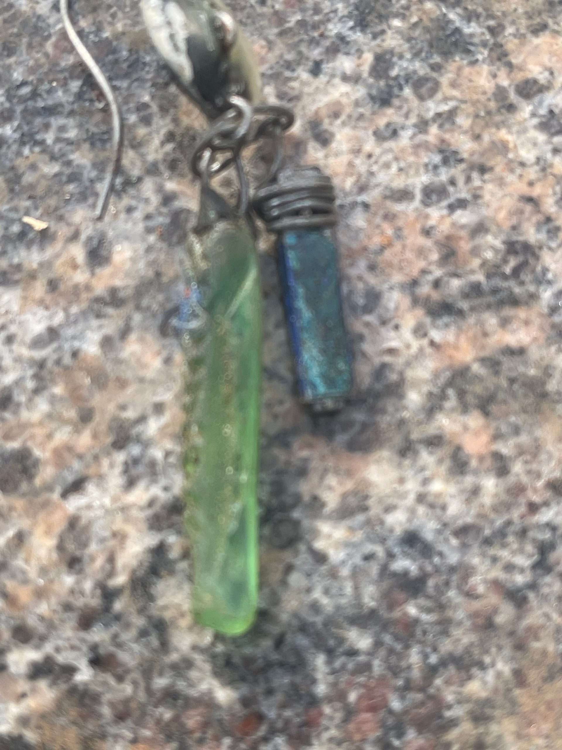Handmade Roman glass blue enamel typewriter keys asymmetrical silver drop earrings - Image 5