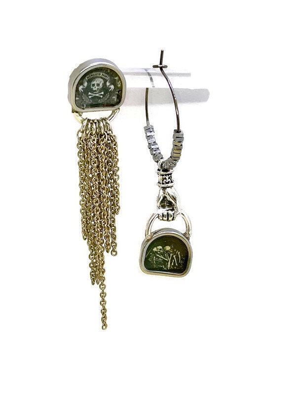 Asymmetrical Tombstone Earrings: Memento Mori Mourning Jewelry