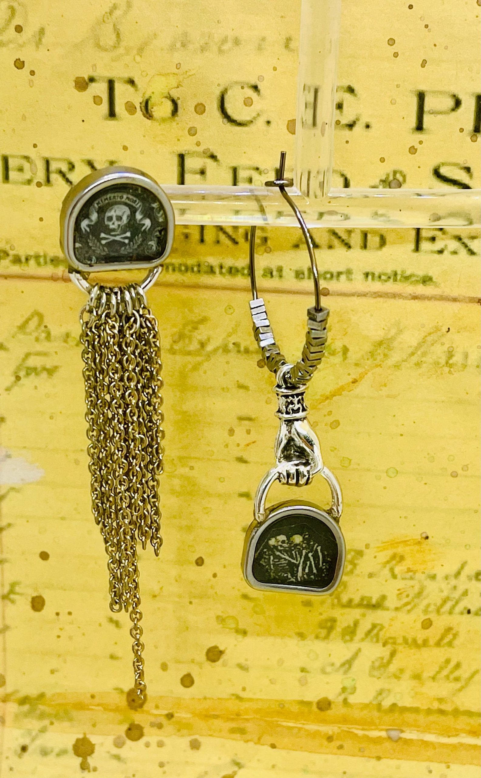 Asymmetrical Tombstone Earrings: Memento Mori Mourning Jewelry - Image 2