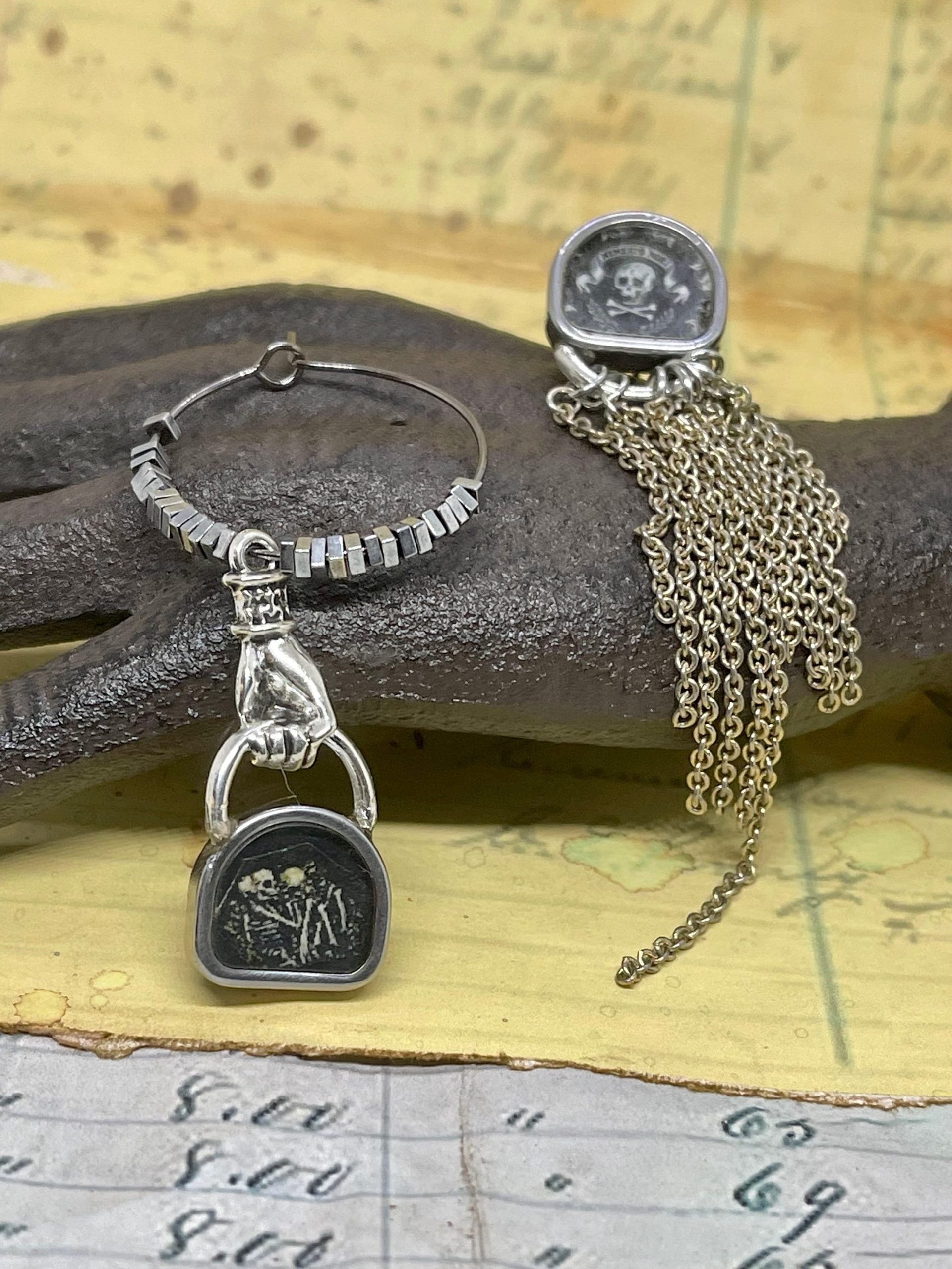 Asymmetrical Tombstone Earrings: Memento Mori Mourning Jewelry - Image 7