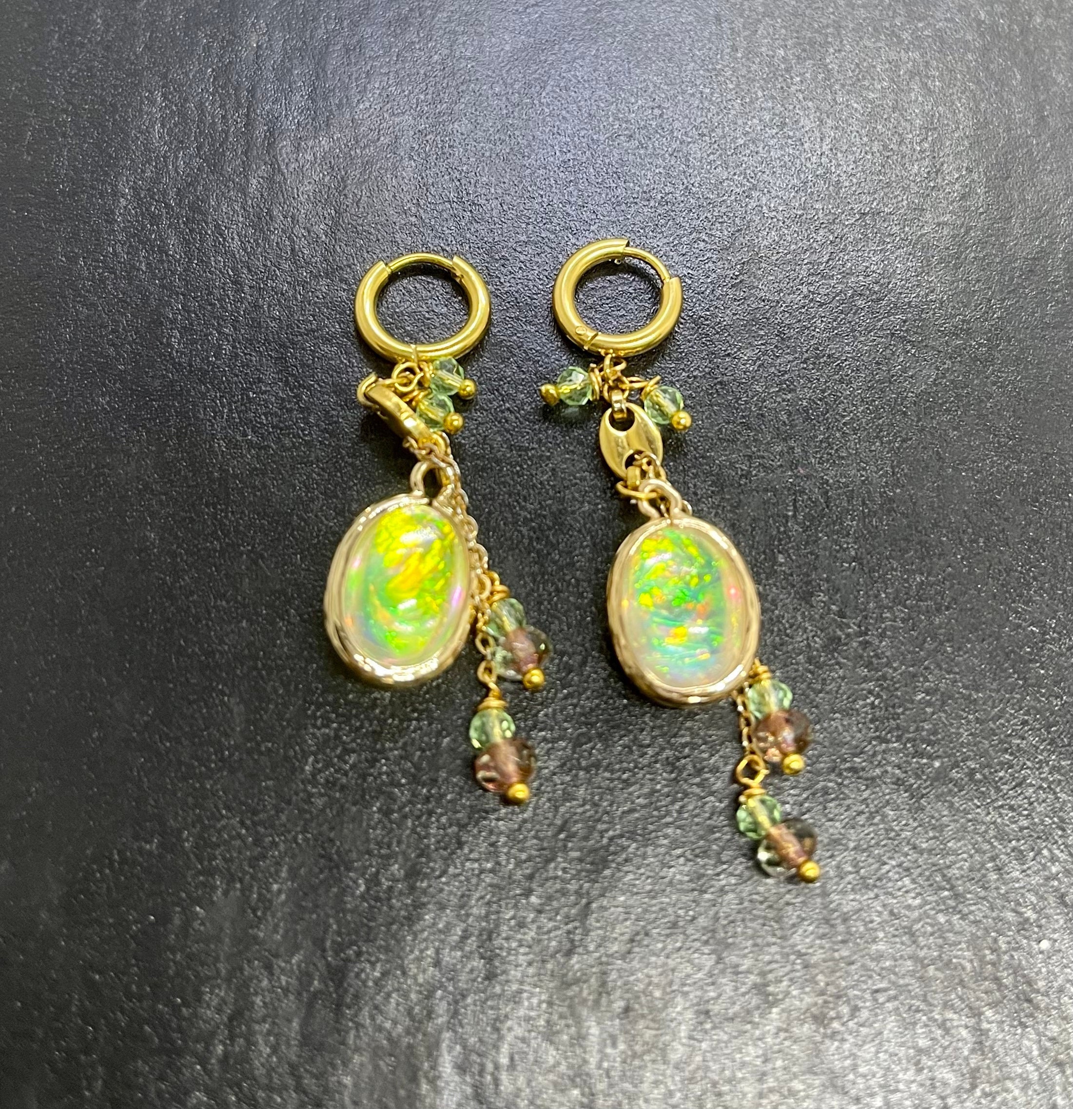 Aurora Opal Drop Earrings: Gold Dangle Resin Jewelry - Image 5