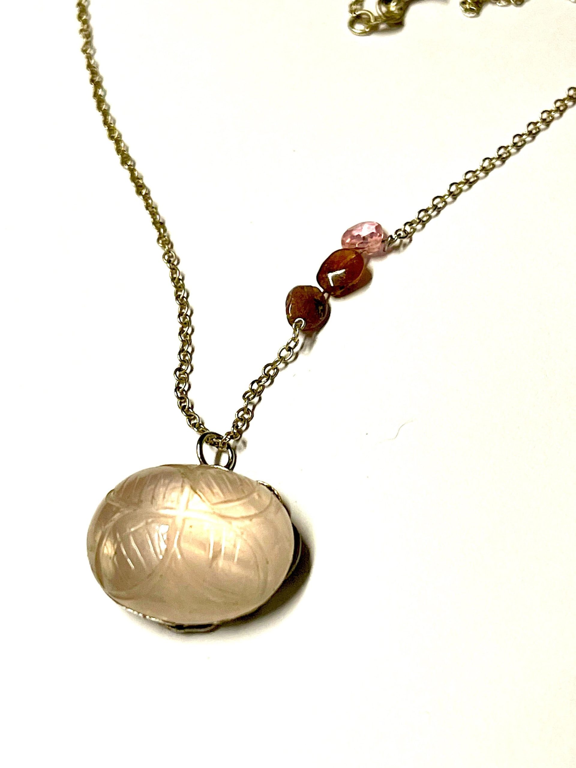 Carved Rose Quartz Skull Necklace: Antique Silver Filigree, Sterling Silver Chain - Image 7
