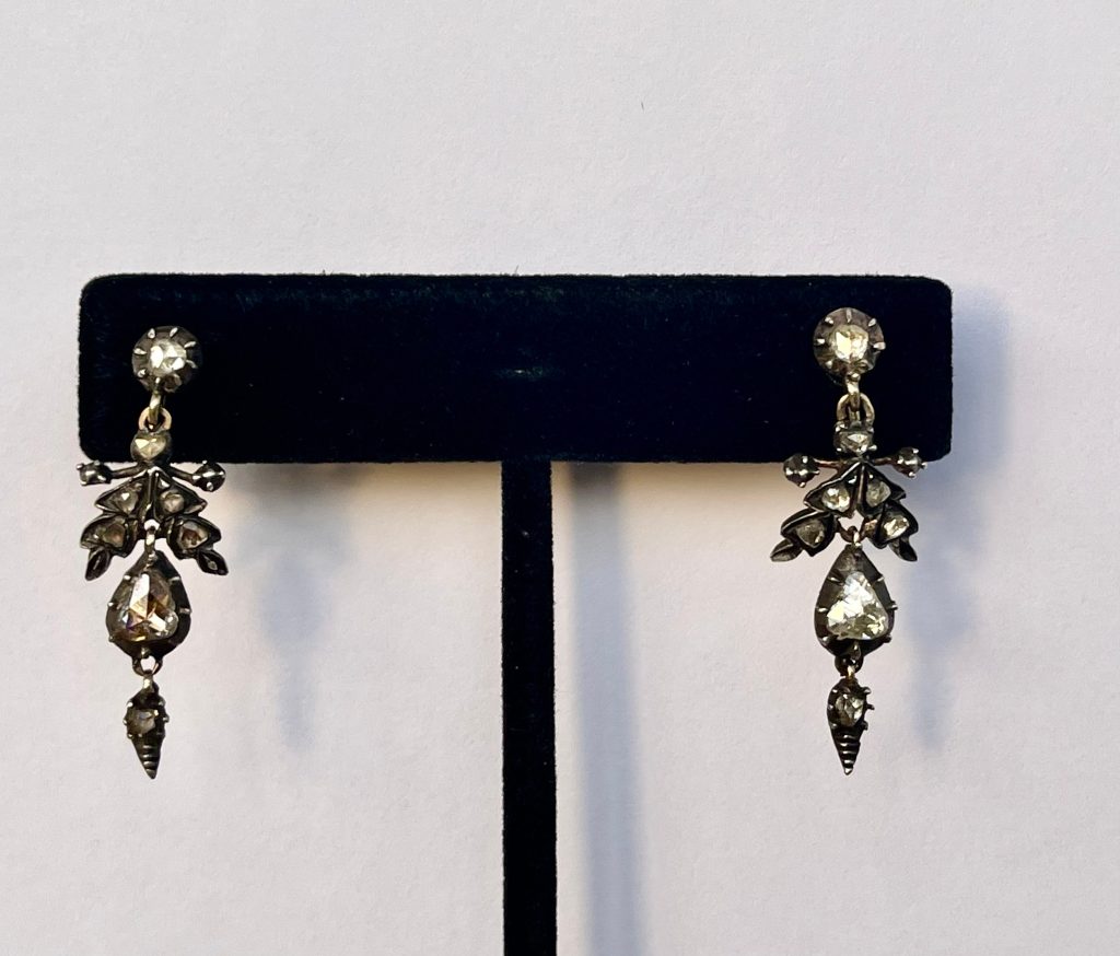 Antique Diamond Edwardian Gold Foil Back Rose Cut Diamond Earrings
