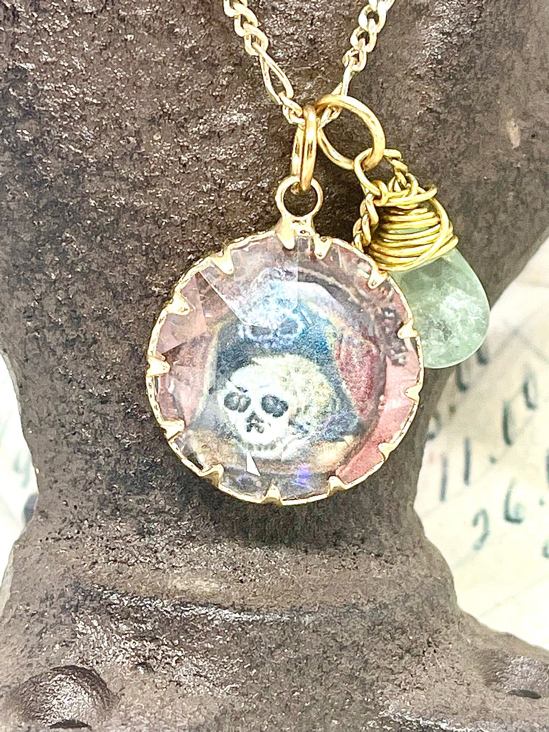 Gothic Memento Mori Quartz Crystal Skull Necklace: Aquamarine Pendant - Image 2