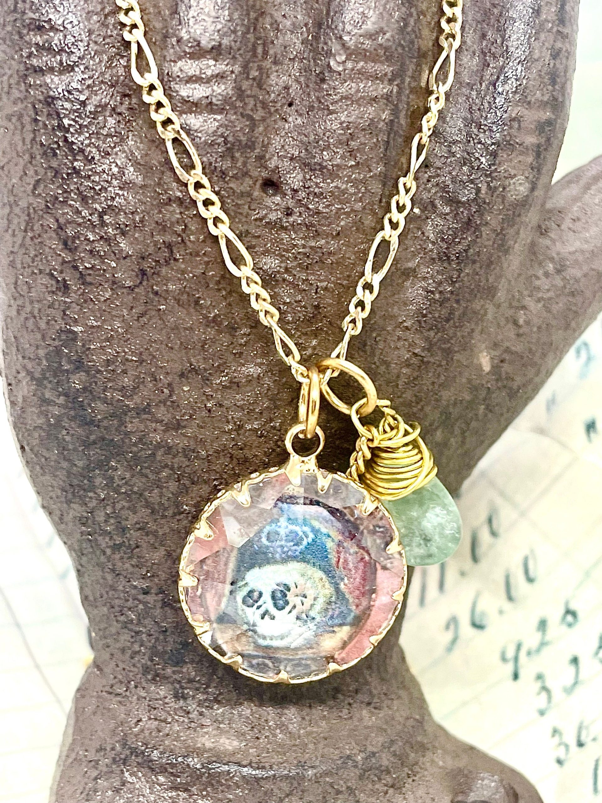 Gothic Memento Mori Quartz Crystal Skull Necklace: Aquamarine Pendant - Image 4