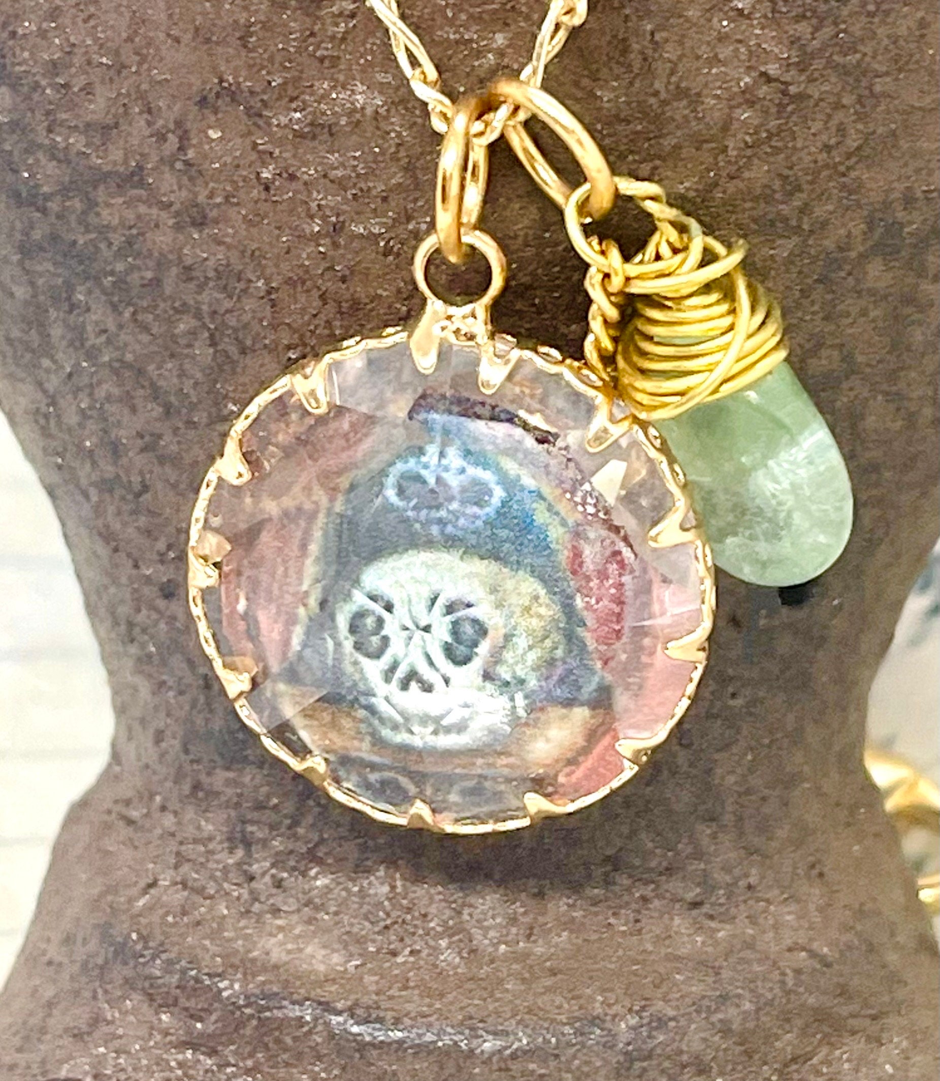 Gothic Memento Mori Quartz Crystal Skull Necklace: Aquamarine Pendant - Image 6