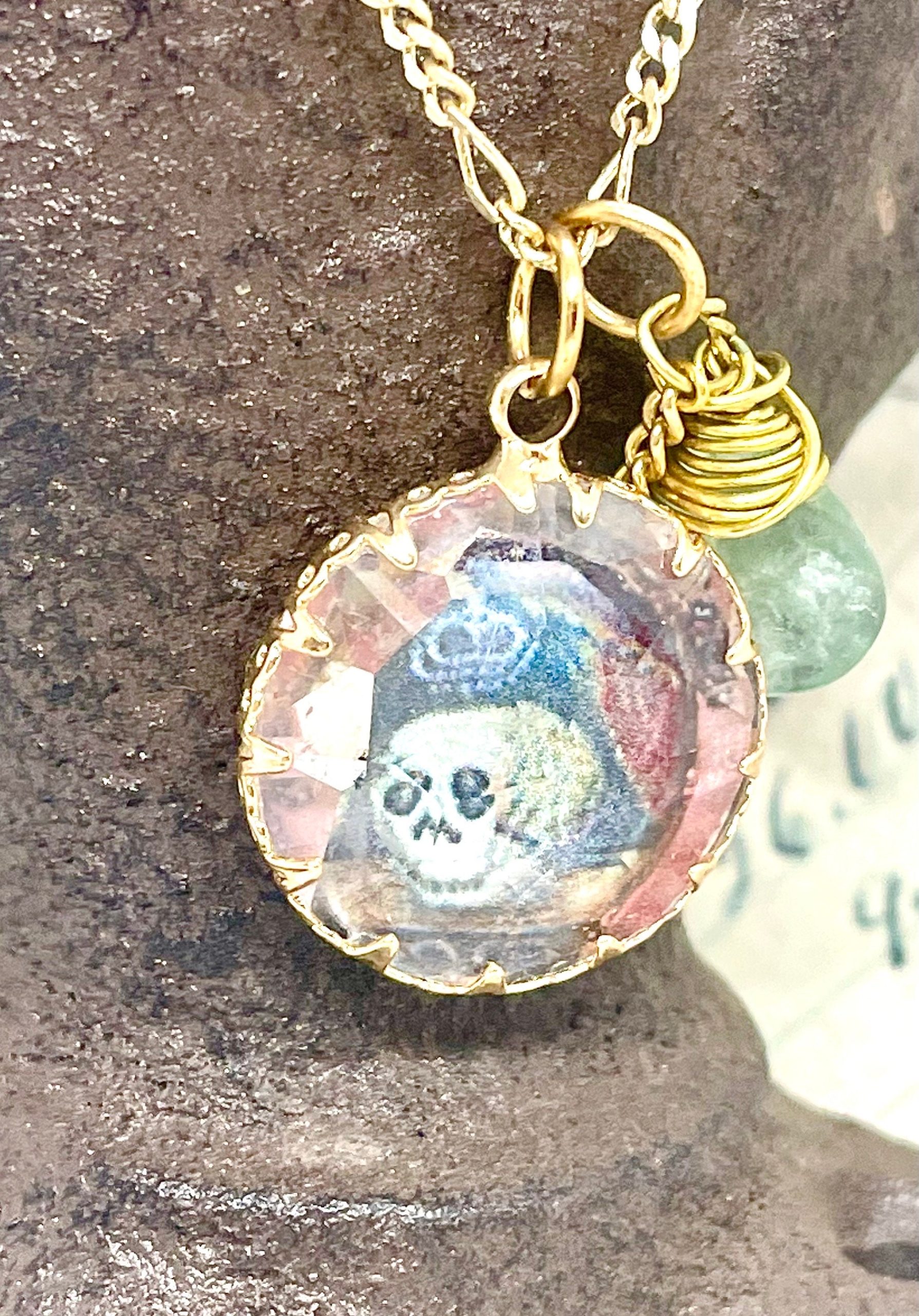 Gothic Memento Mori Quartz Crystal Skull Necklace: Aquamarine Pendant - Image 8