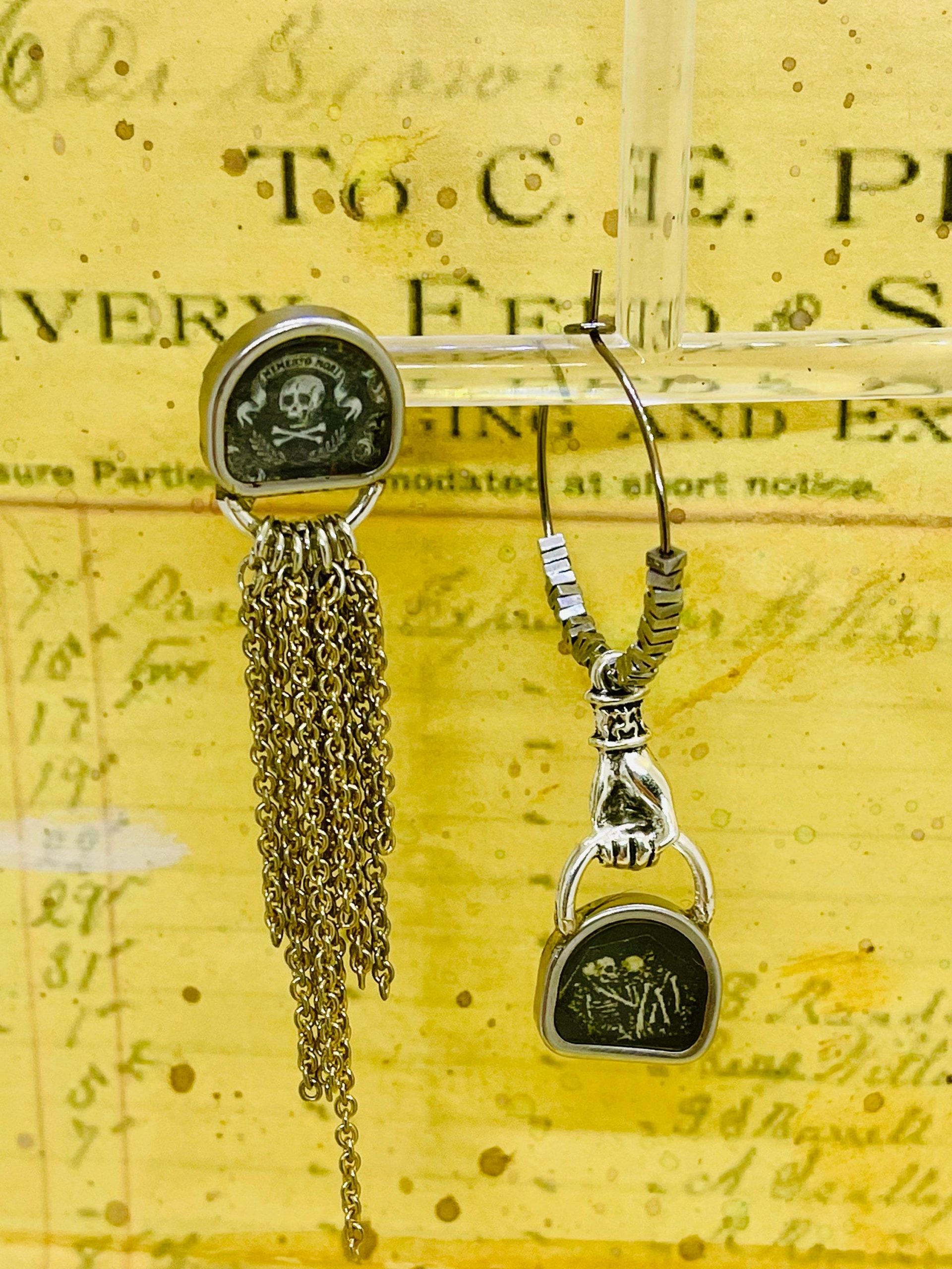 Asymmetrical Tombstone Earrings: Memento Mori Mourning Jewelry - Image 3