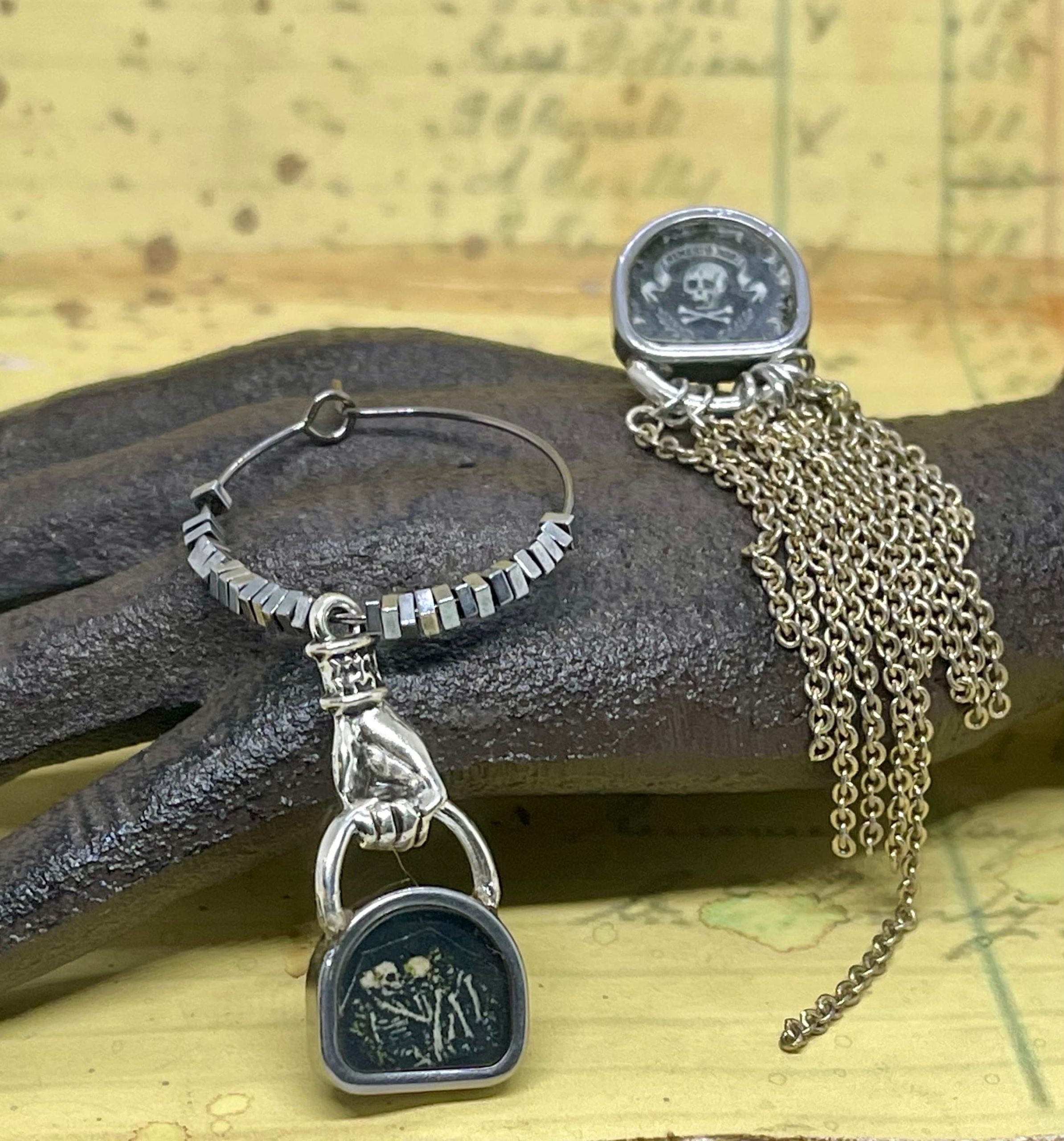 Asymmetrical Tombstone Earrings: Memento Mori Mourning Jewelry - Image 5