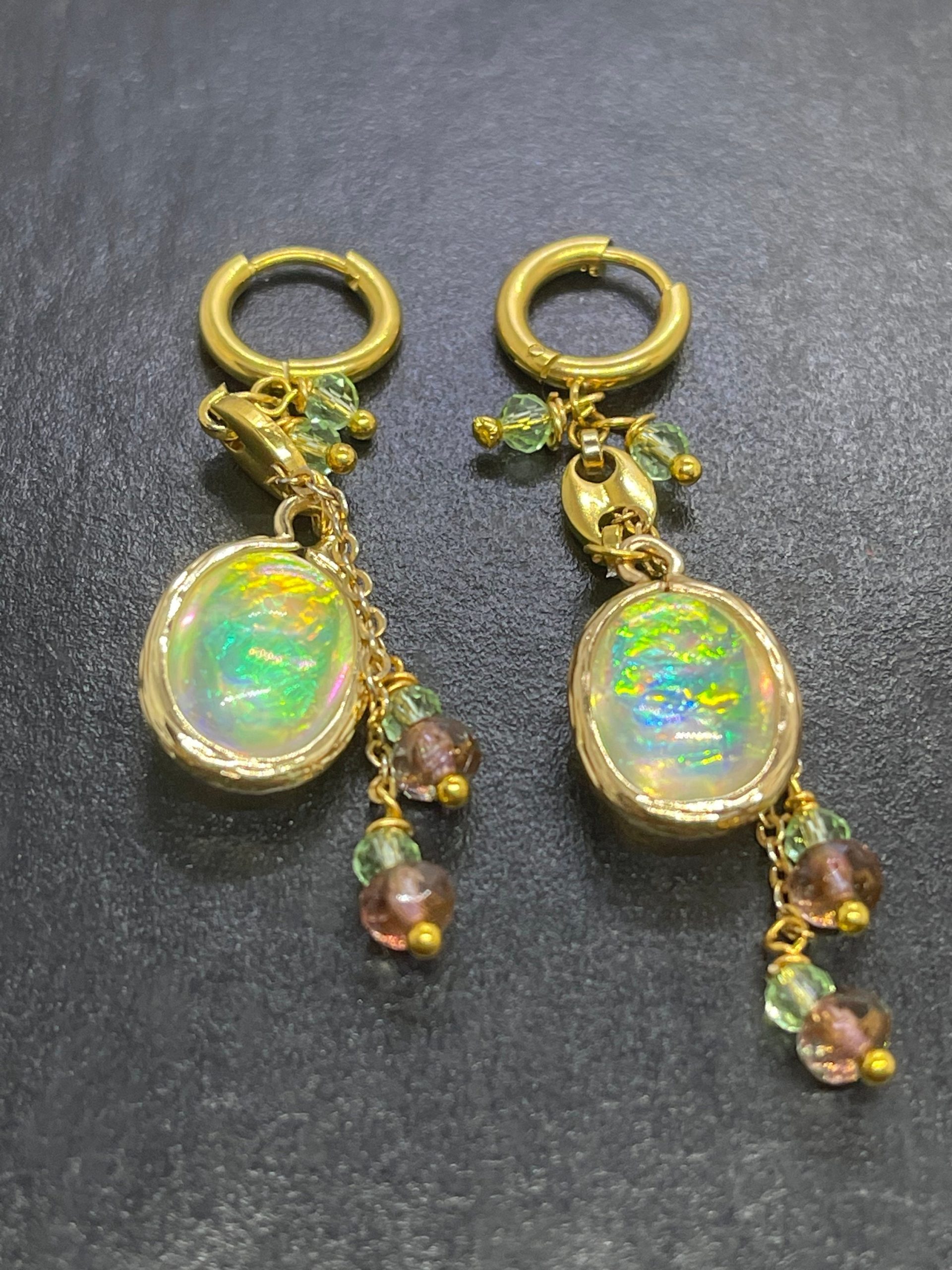 Aurora Opal Drop Earrings: Gold Dangle Resin Jewelry - Image 3
