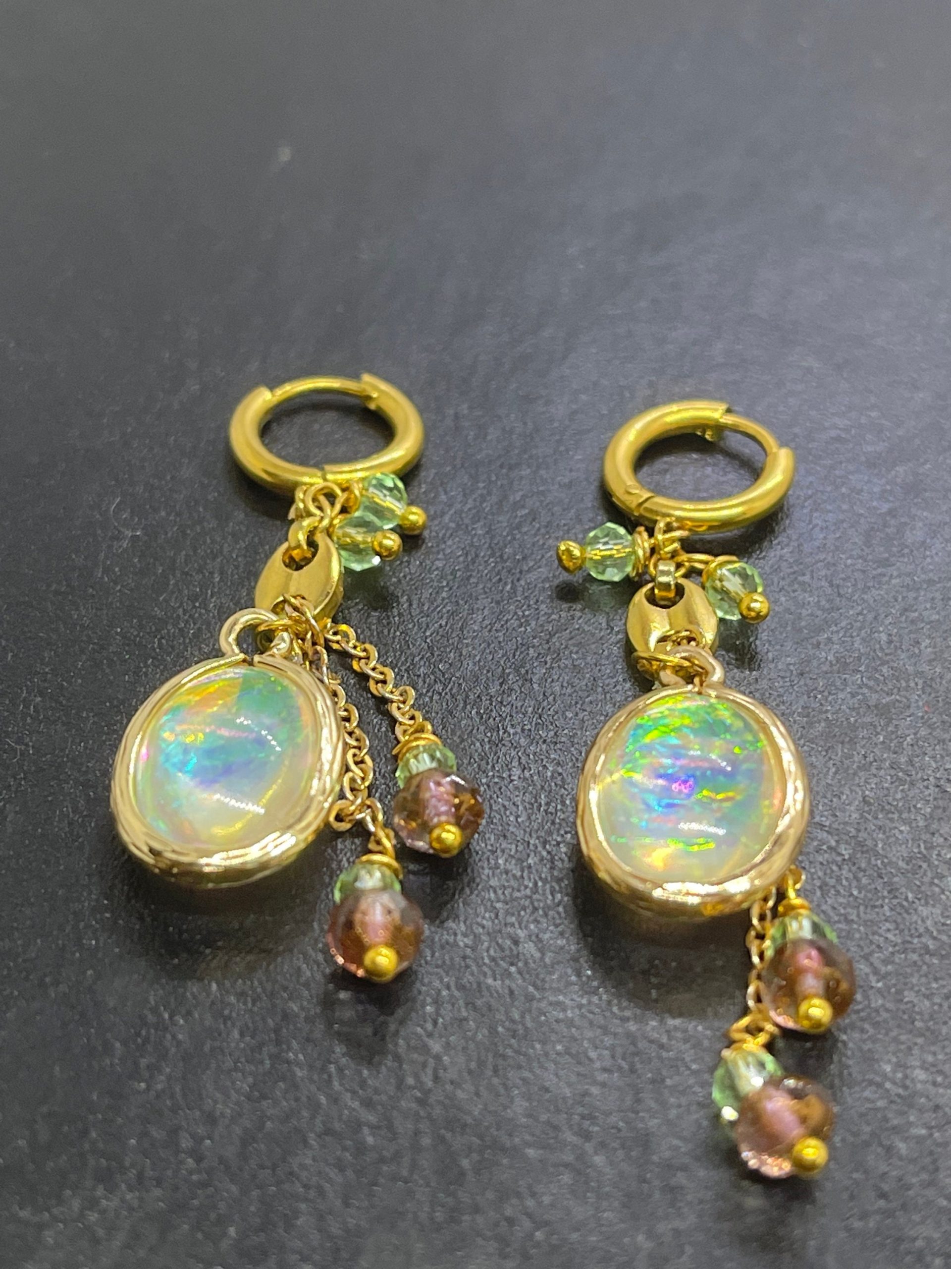 Aurora Opal Drop Earrings: Gold Dangle Resin Jewelry - Image 4