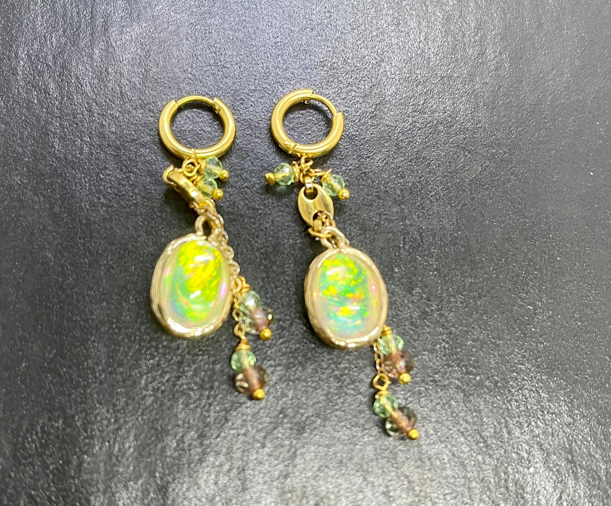 Aurora Opal Drop Earrings: Gold Dangle Resin Jewelry - Image 6