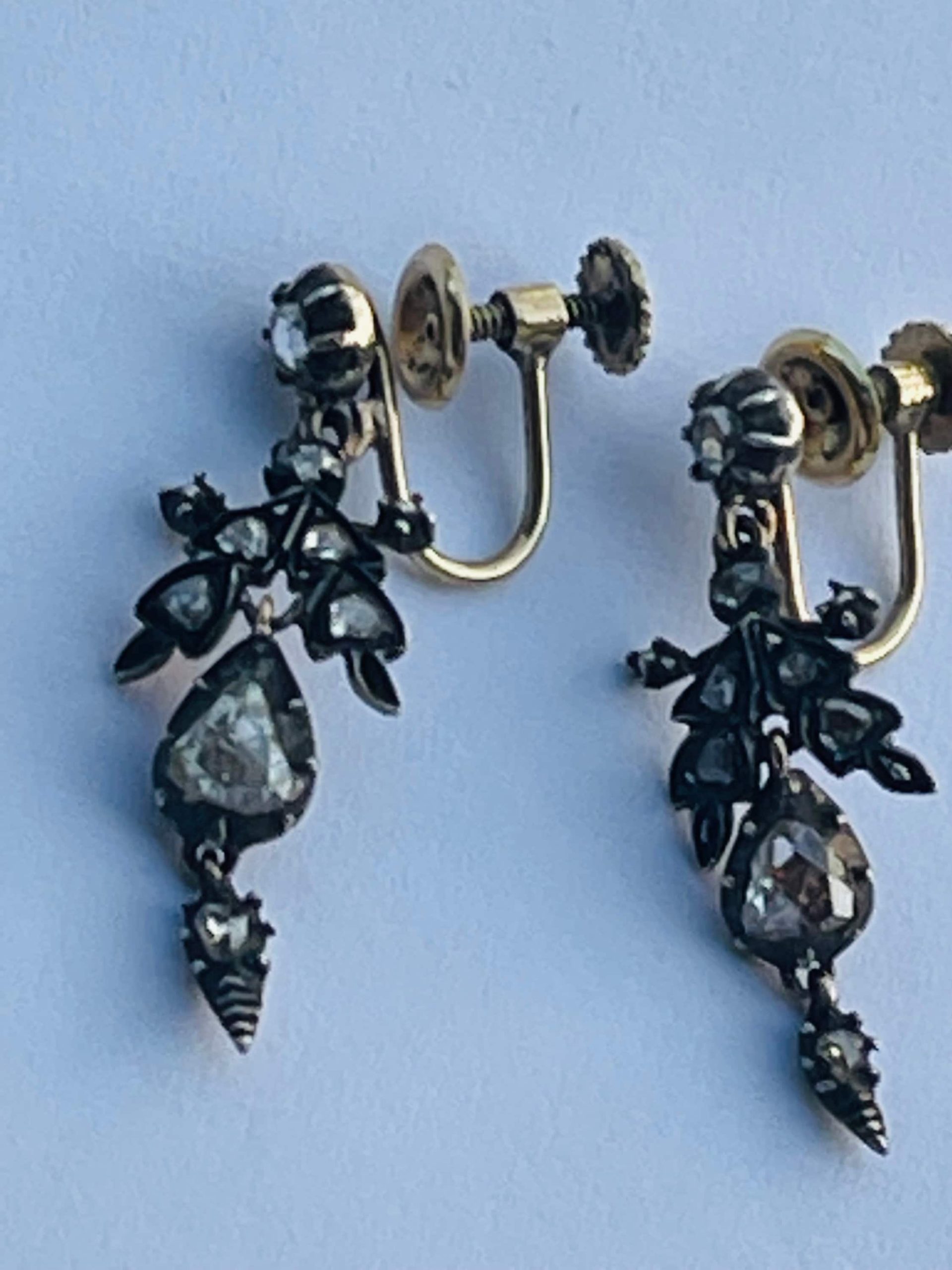 Antique Diamond Edwardian Gold Foil Back Rose Cut Diamond Earrings - Image 7