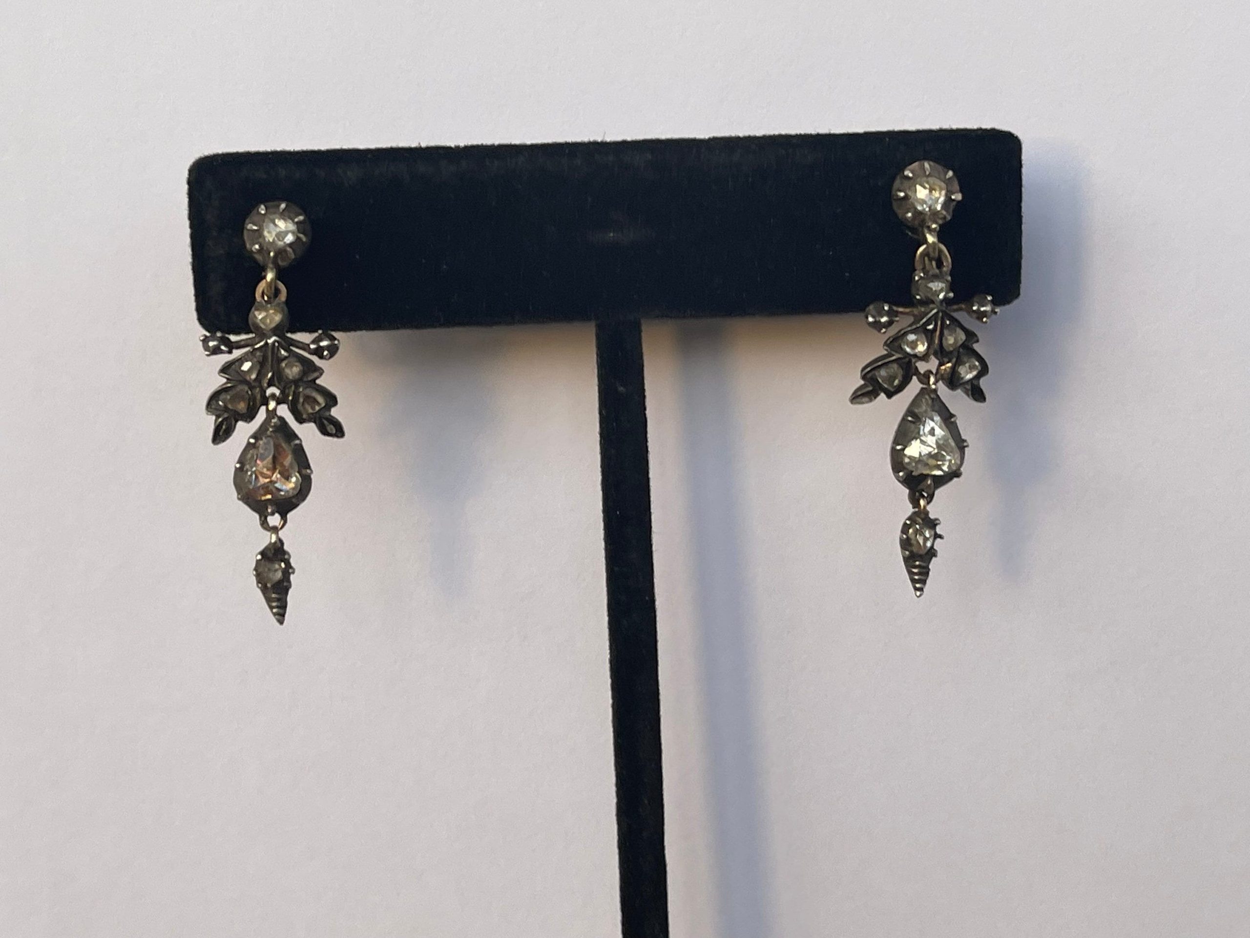 Antique Diamond Edwardian Gold Foil Back Rose Cut Diamond Earrings - Image 10