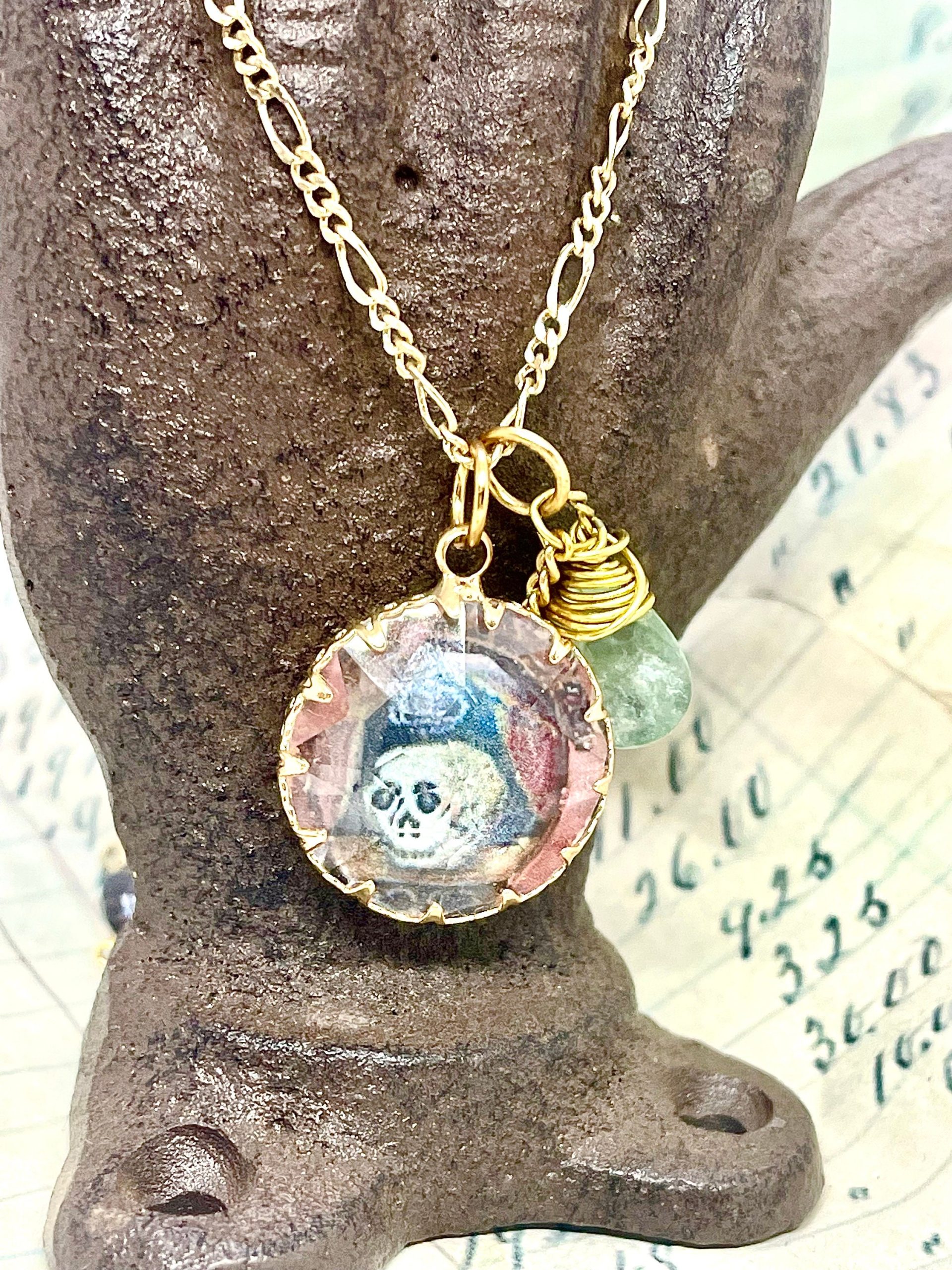 Gothic Memento Mori Quartz Crystal Skull Necklace: Aquamarine Pendant - Image 5