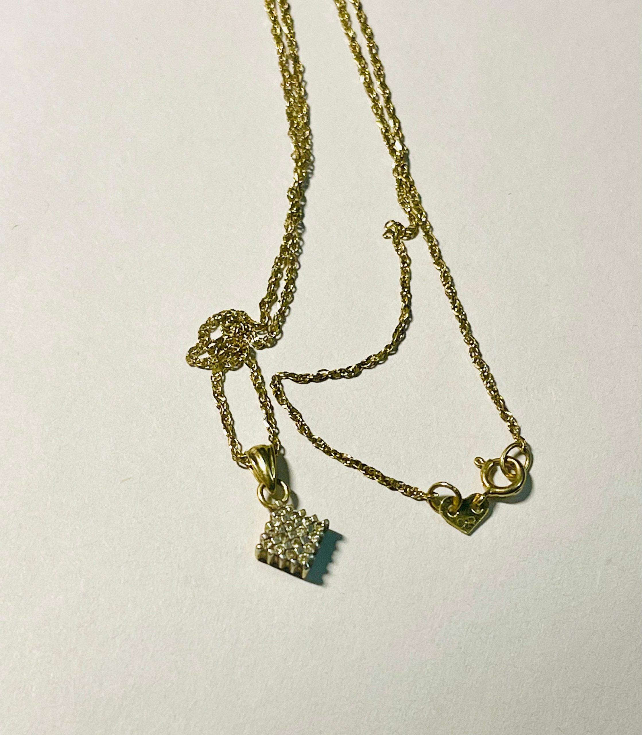 14k solid Yellow Gold Diamond Square Necklace - Dainty Vintage Jewelry - Image 7