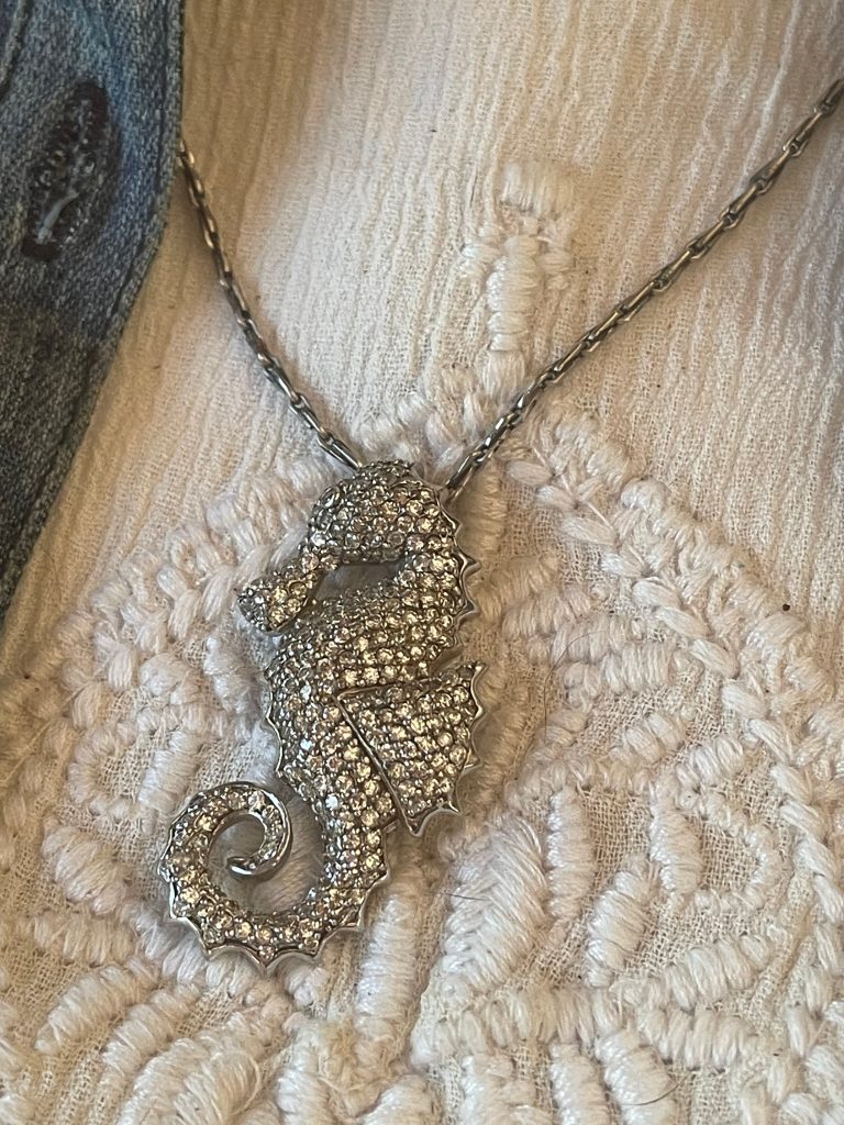 Vintage Diamond seahorse pendant everyday custom white diamond Seahorse sterling silver necklace gift for her