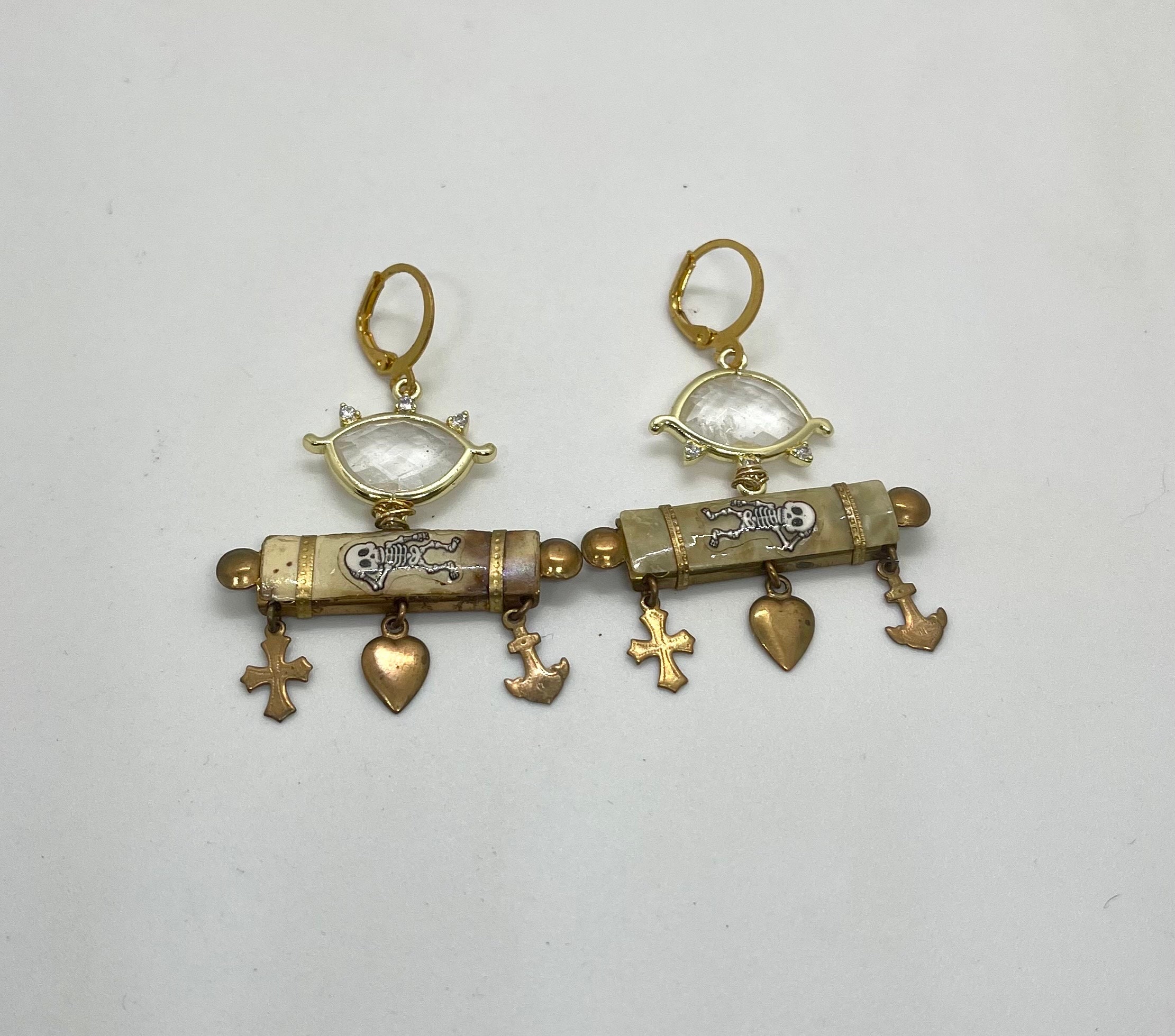 Rock Crystal Quartz Evil Eye Earrings: Momento Mori Asymmetrical Jewelry - Image 3