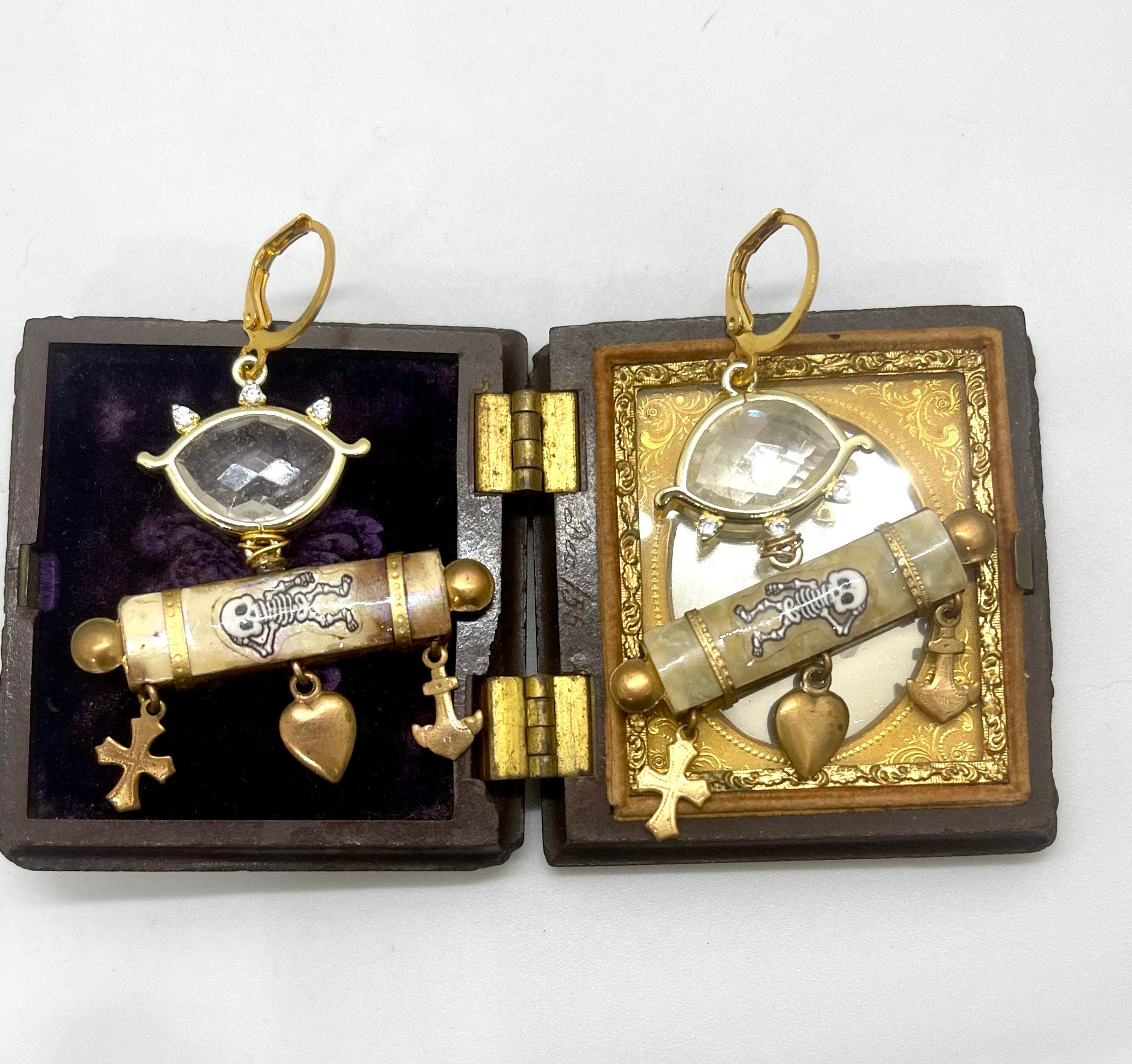 Rock Crystal Quartz Evil Eye Earrings: Momento Mori Asymmetrical Jewelry - Image 4