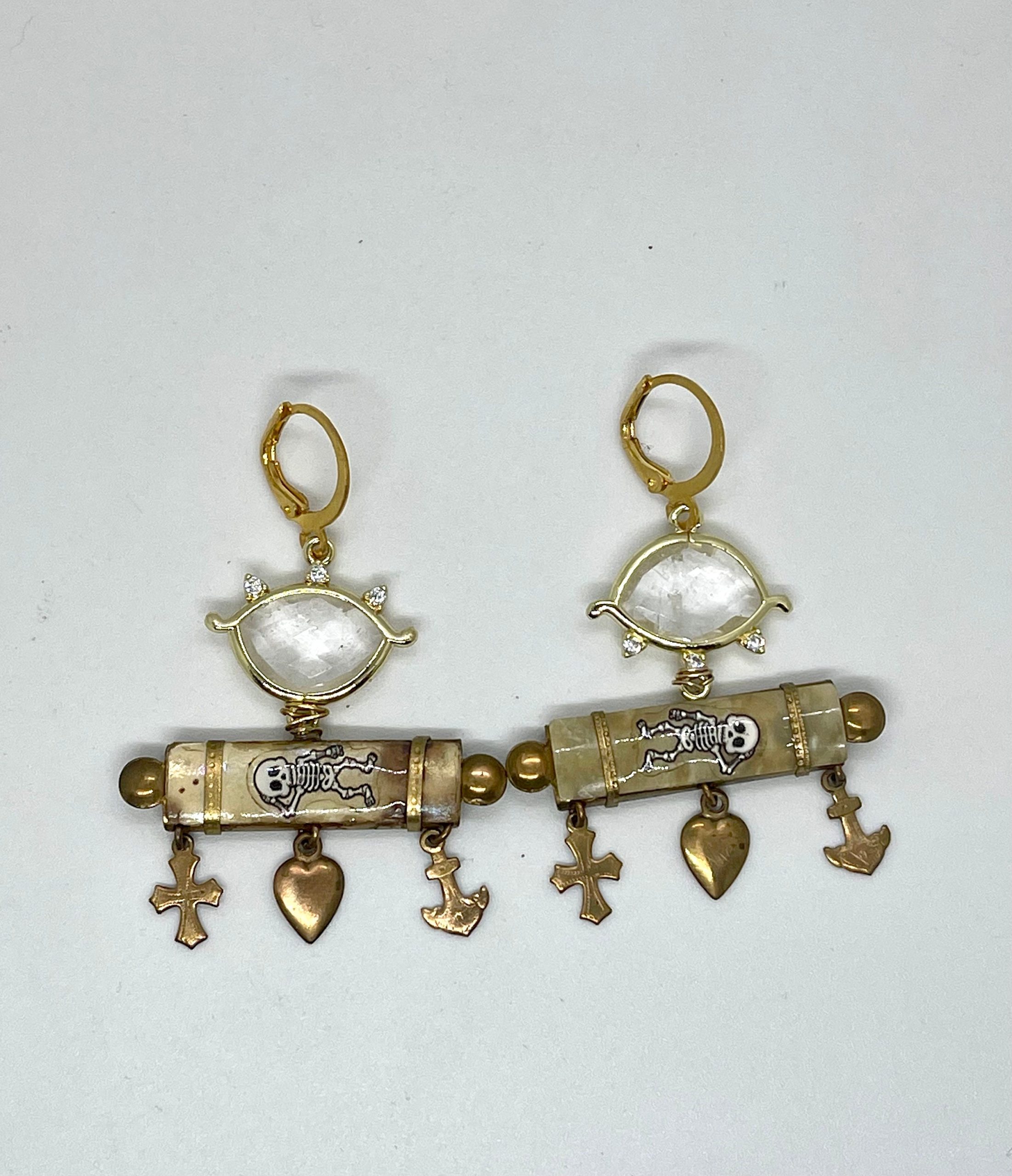 Rock Crystal Quartz Evil Eye Earrings: Momento Mori Asymmetrical Jewelry - Image 7