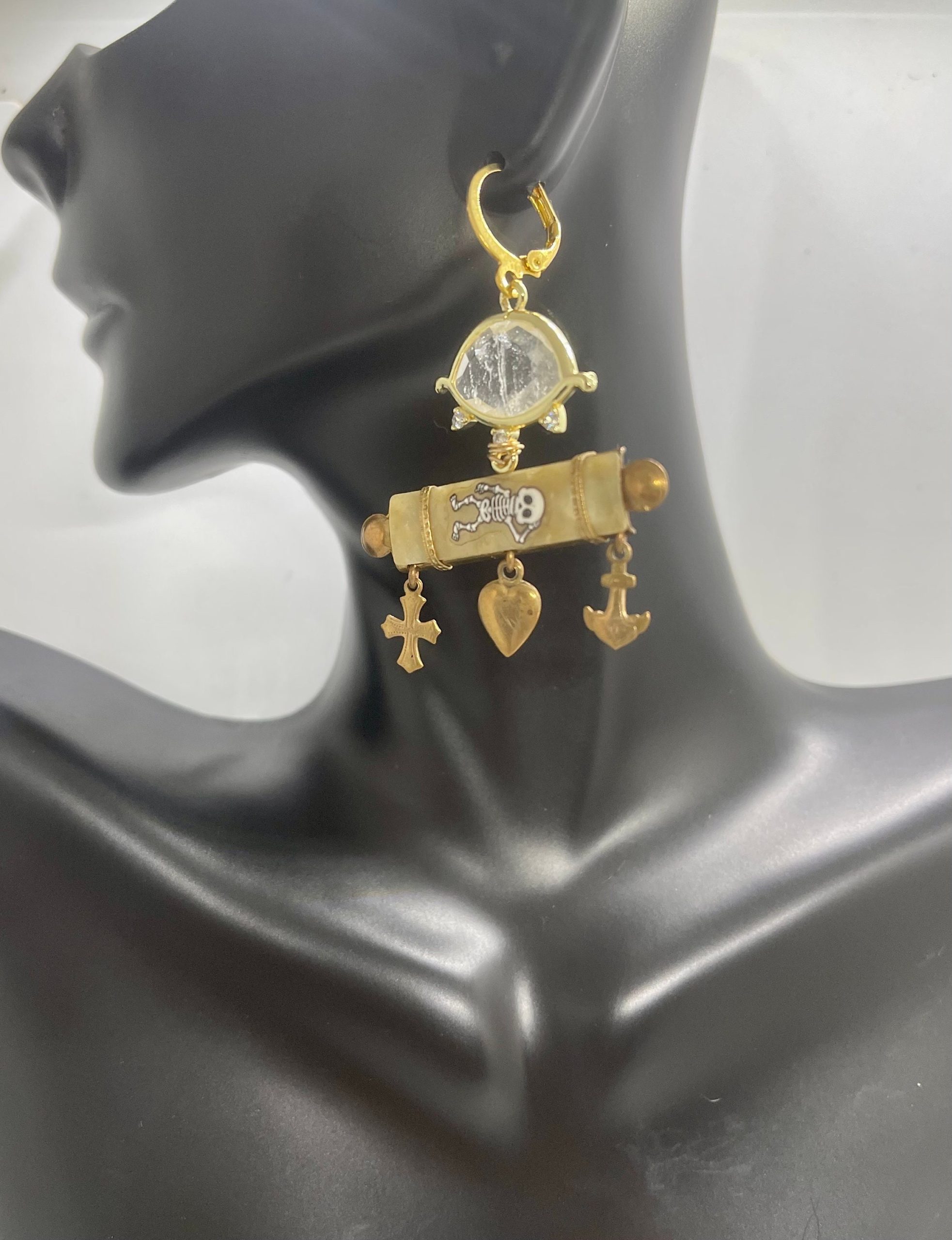 Rock Crystal Quartz Evil Eye Earrings: Momento Mori Asymmetrical Jewelry - Image 10