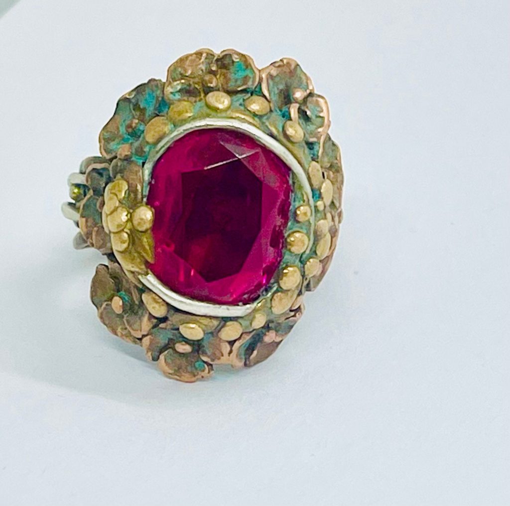 Handmade 8 Carat Ruby Ring: 18K Gold, Brass Size 9