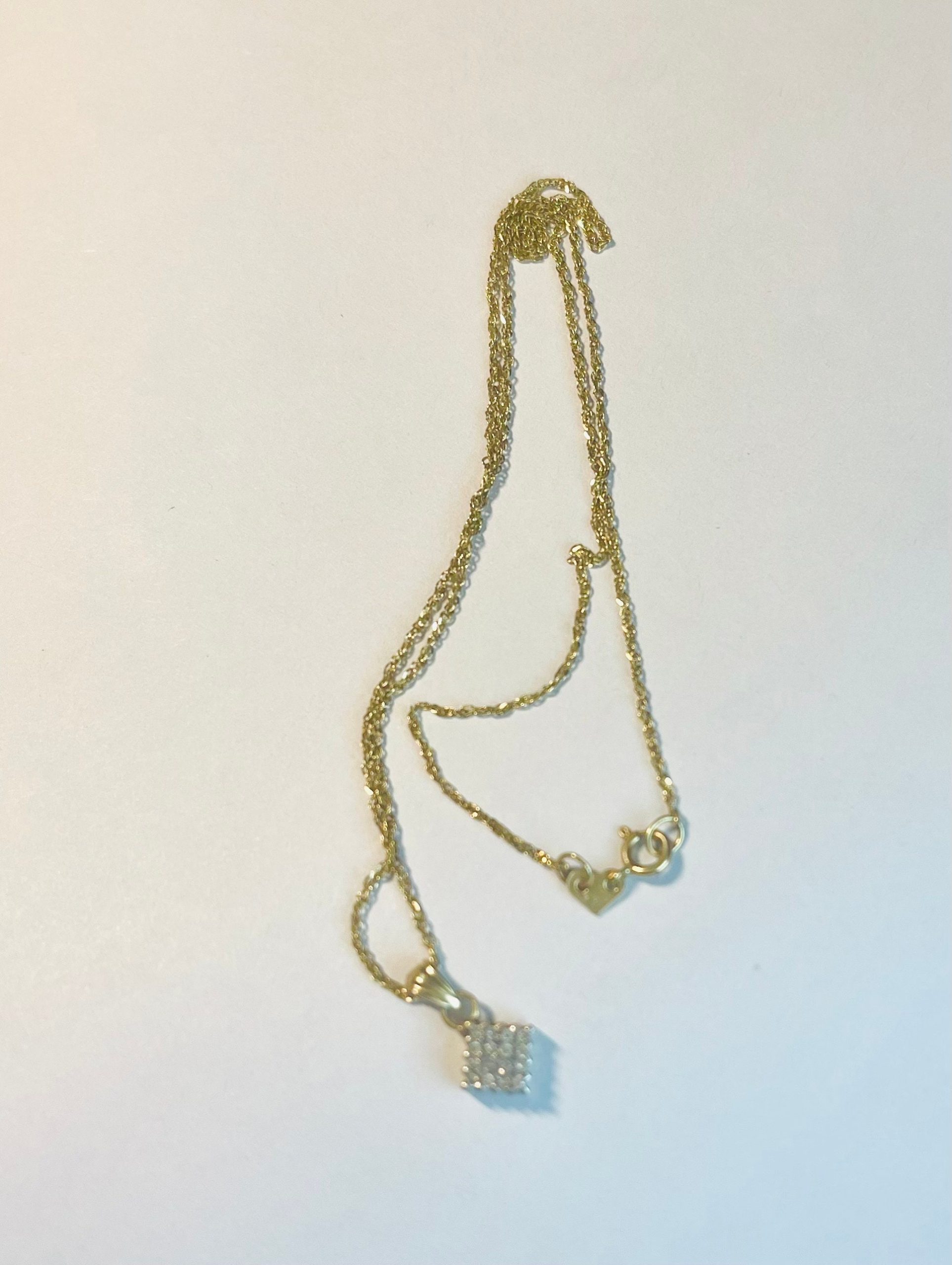 14k solid Yellow Gold Diamond Square Necklace - Dainty Vintage Jewelry - Image 6