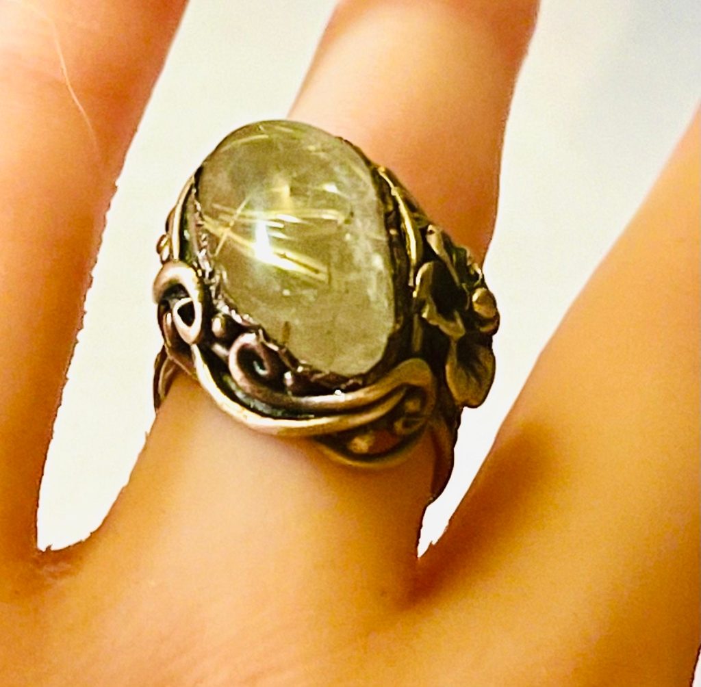 Handmade Bronze Rutile Quartz Crystal Ball Ring - Size 8