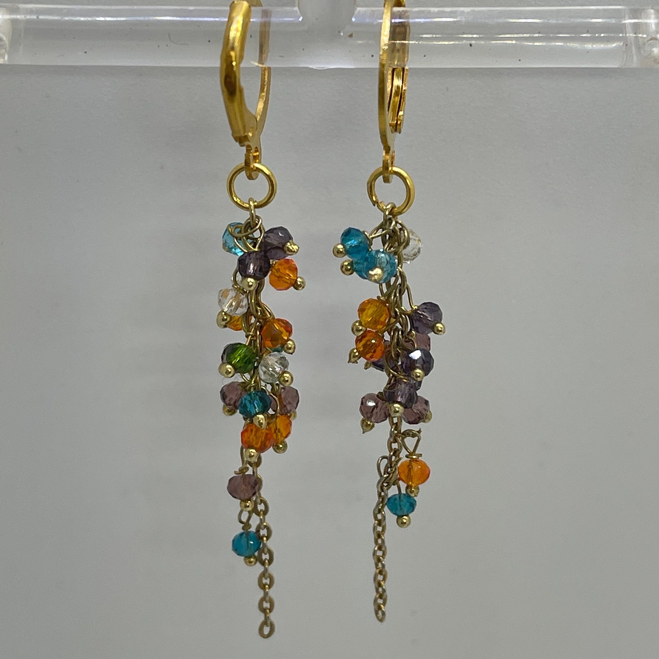 Rainbow Crystal Drop Earrings: Gold Chain Dangle Jewelry - Image 7