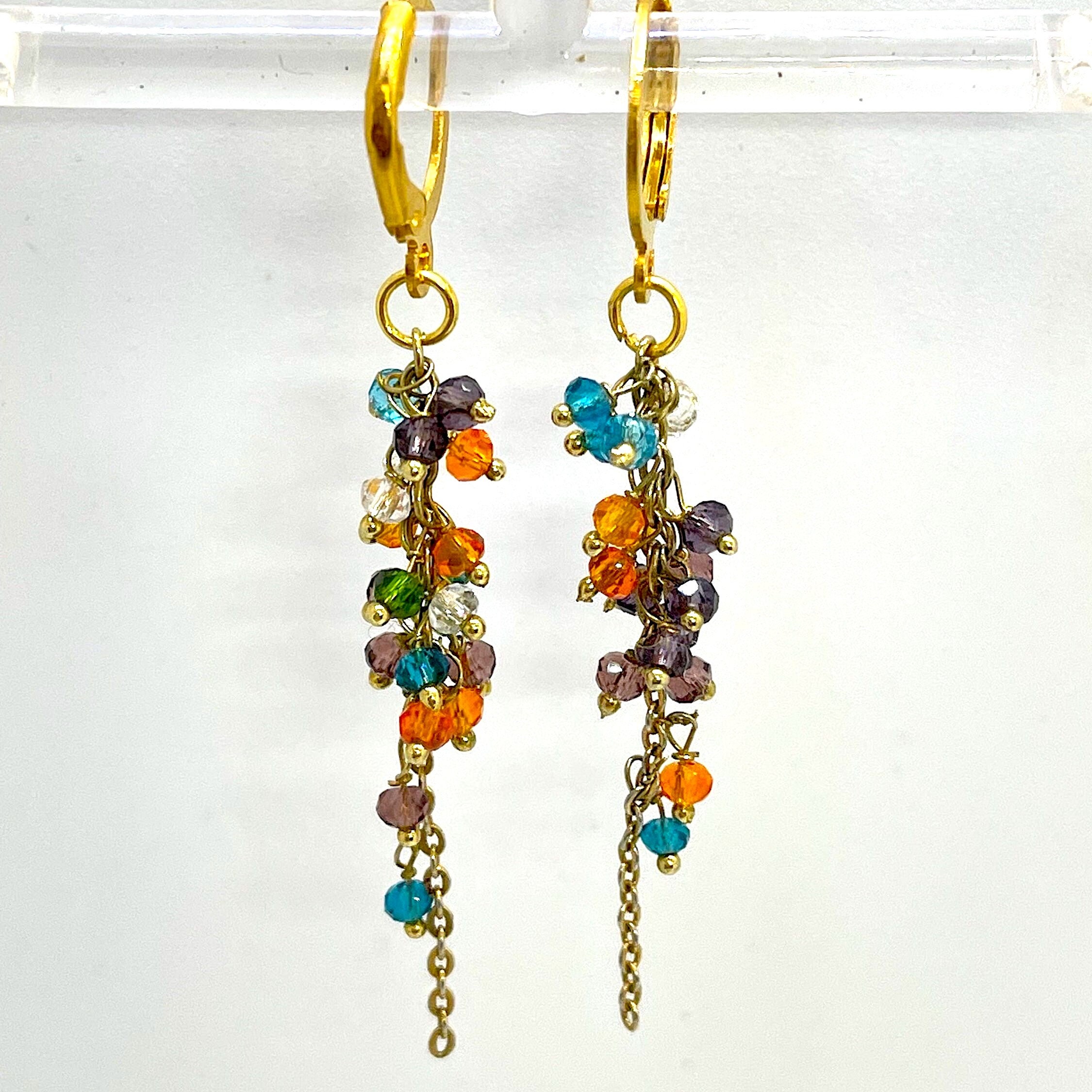 Rainbow Crystal Drop Earrings: Gold Chain Dangle Jewelry - Image 2