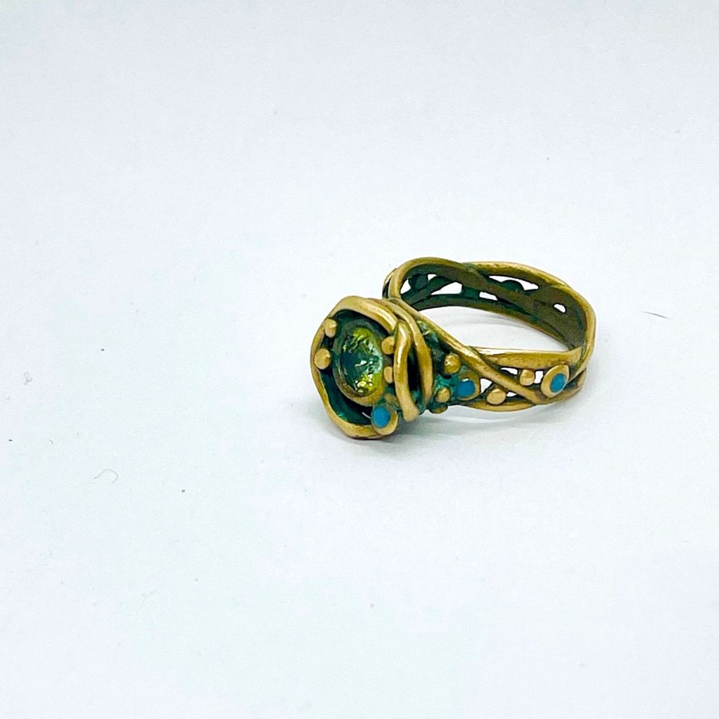 Handmade Peridot & Blue Chalcedony Ring: Sterling Silver, 18K Gold, Size 9