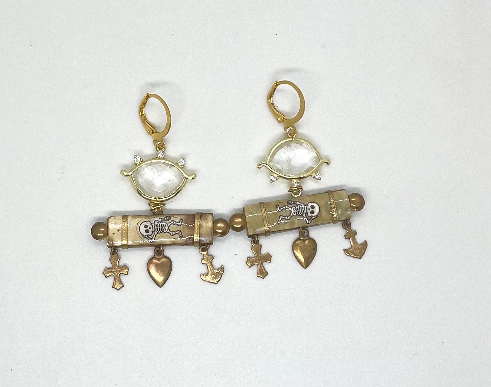 Rock Crystal Quartz Evil Eye Earrings: Momento Mori Asymmetrical Jewelry - Image 2