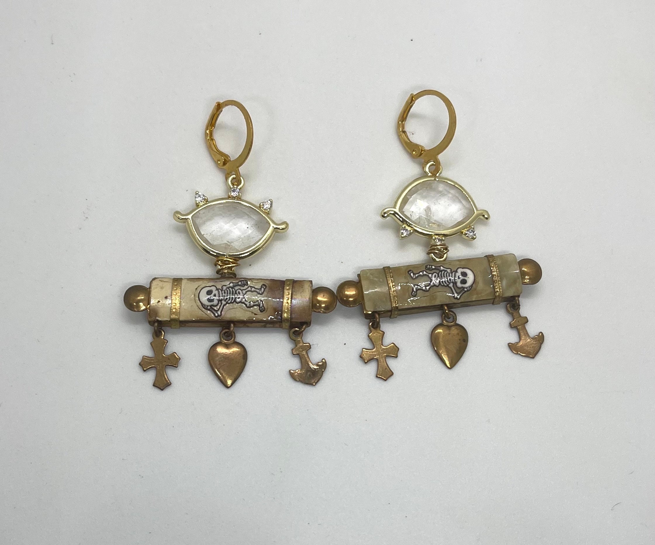Rock Crystal Quartz Evil Eye Earrings: Momento Mori Asymmetrical Jewelry - Image 6