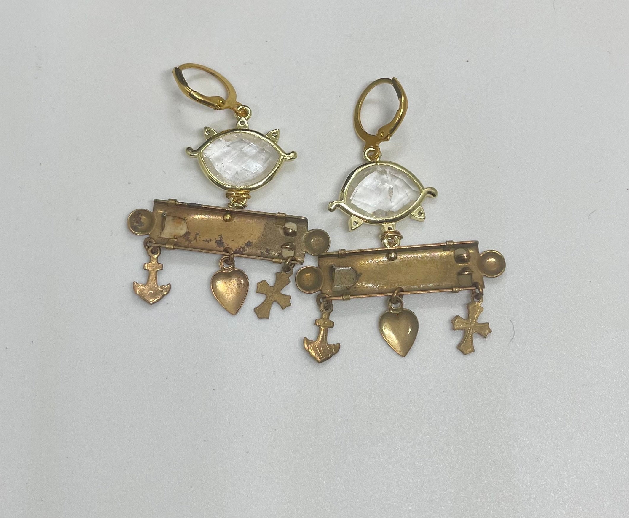 Rock Crystal Quartz Evil Eye Earrings: Momento Mori Asymmetrical Jewelry - Image 9