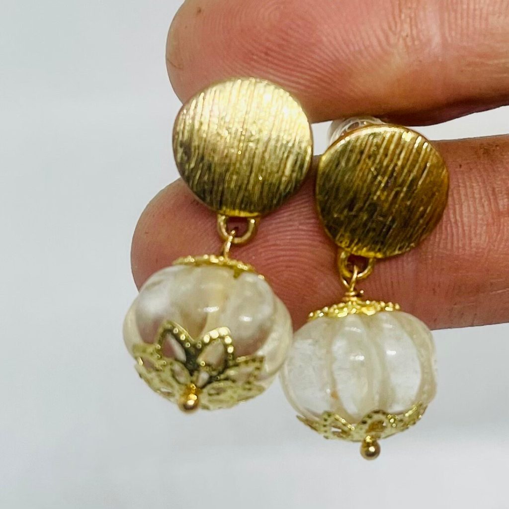Citrine Quartz Gold Drop Earrings, 18k Yellow Gold, Vintage