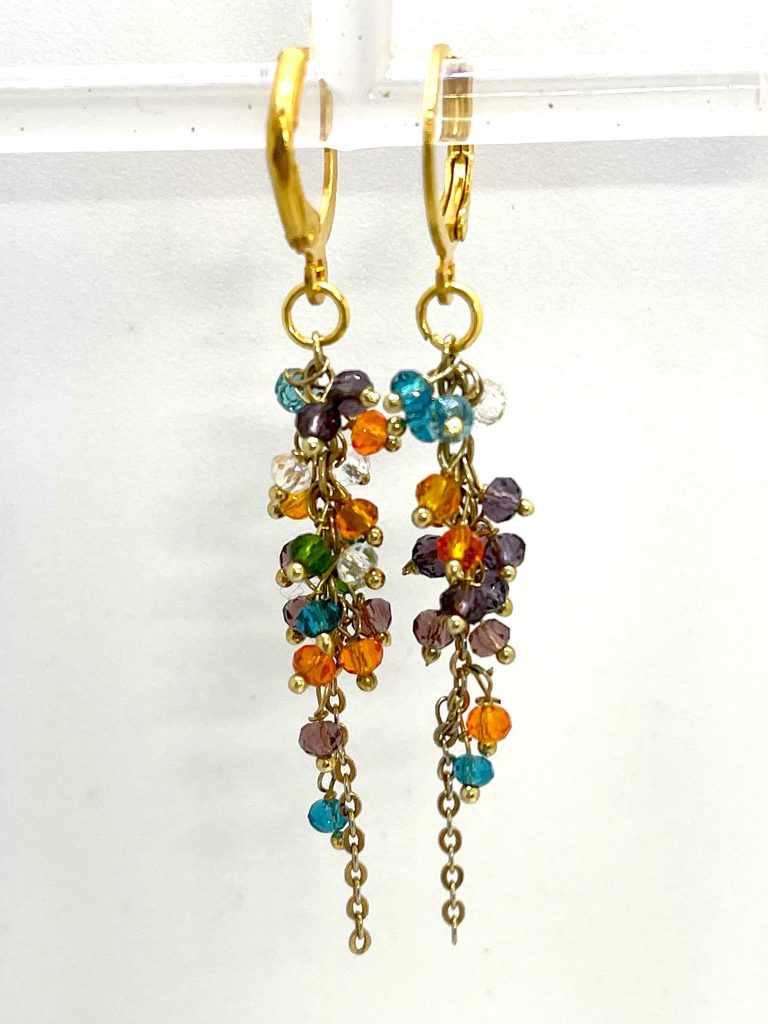 Rainbow Crystal Drop Earrings: Gold Chain Dangle Jewelry