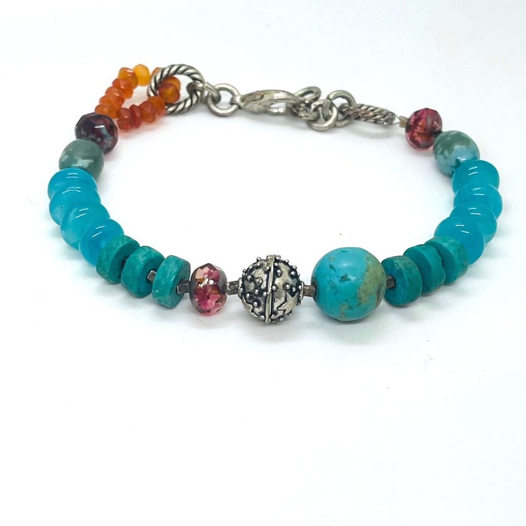 Multi-Gemstone Turquoise Bracelet - Sterling Silver Accents - Vibrant Greens and Blues - Handcrafted Artisan Jewelry
