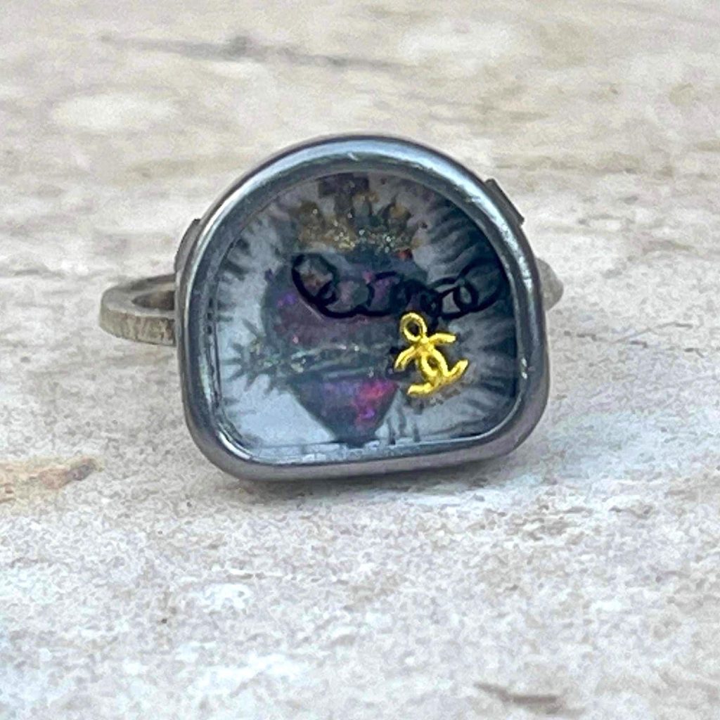 Memento Mori Skull Ring: Sacred Heart, Lost Love Letters Detail