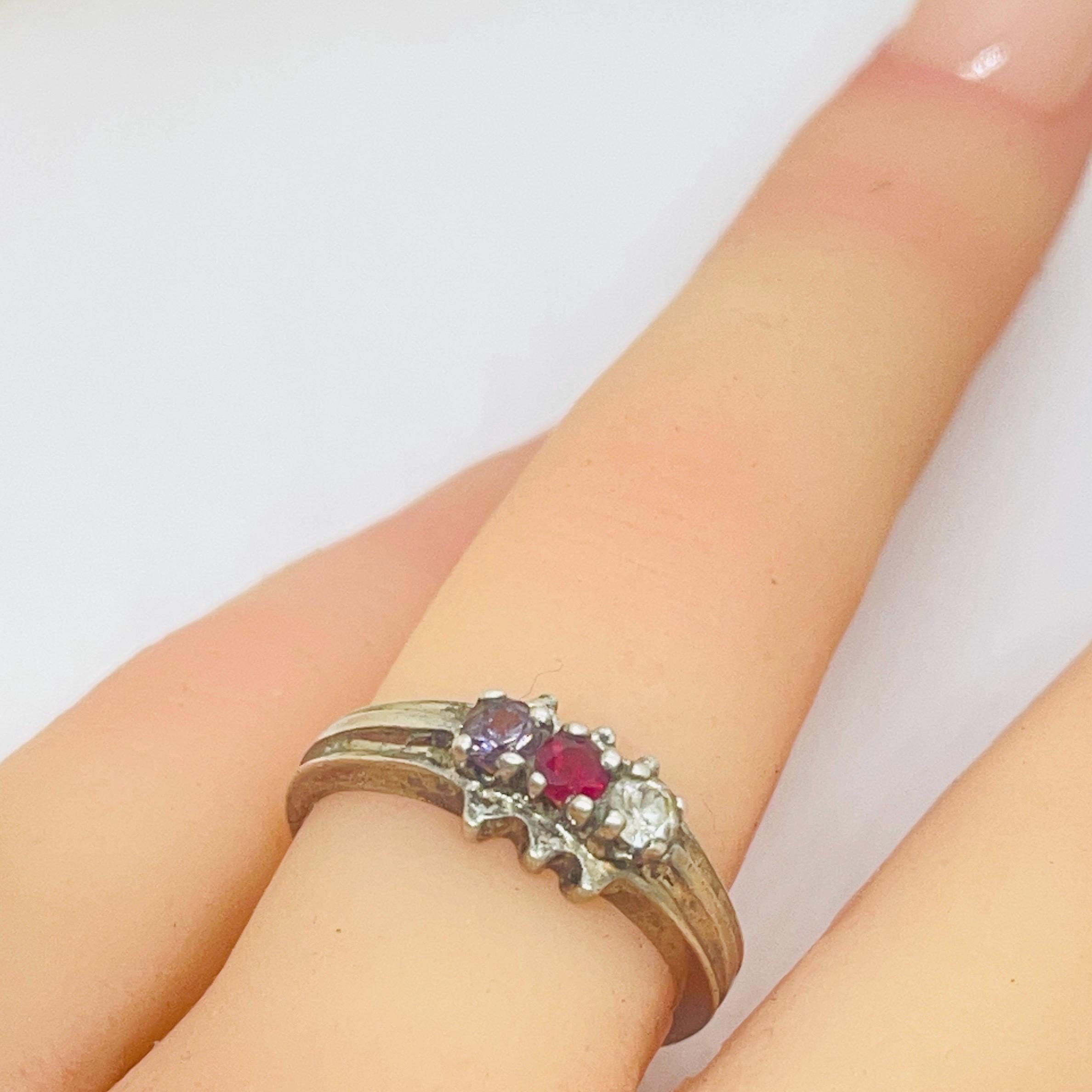 Vintage Sterling Gemstone Ring: Ruby, Tanzanite, Diamond - Size 5.5