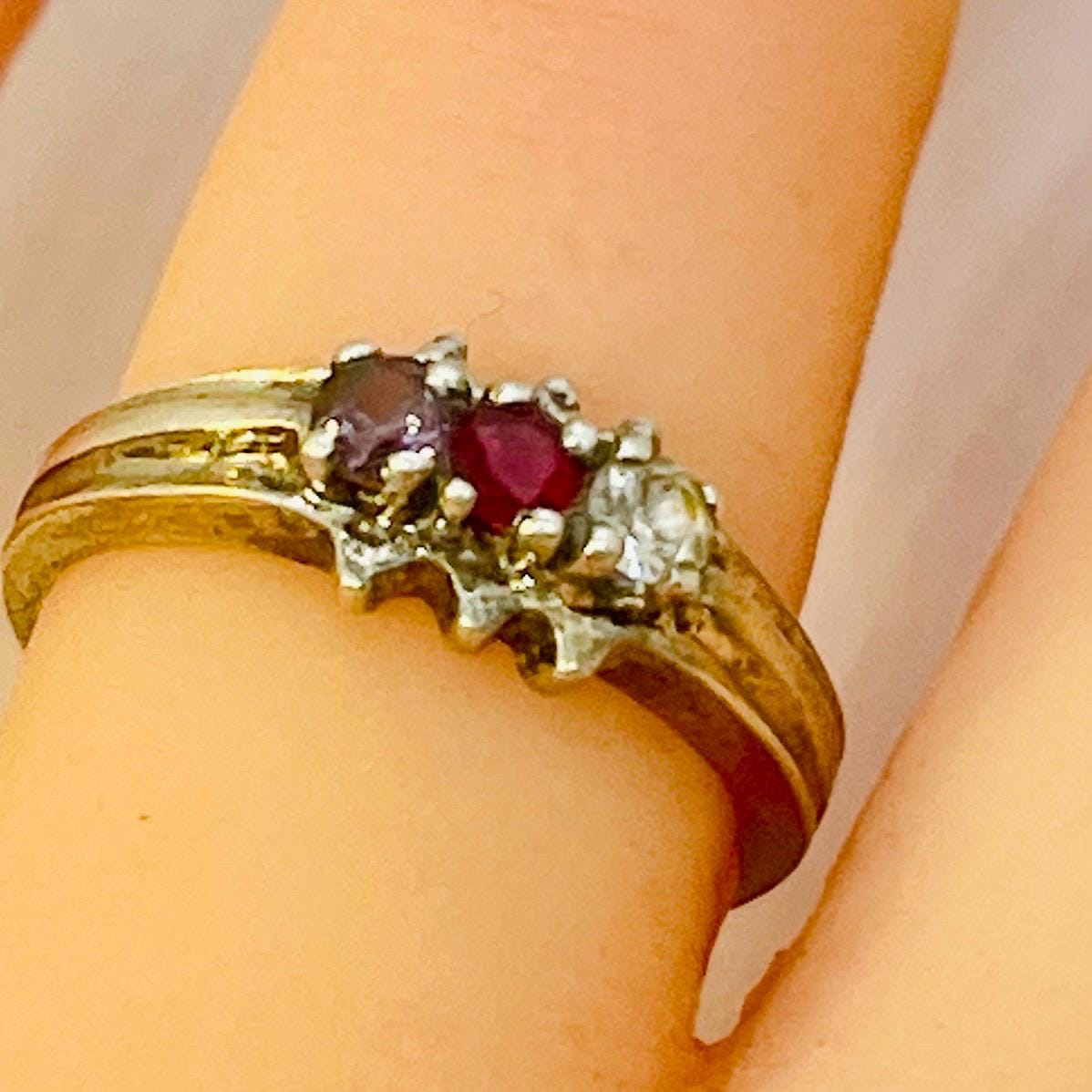 Vintage Sterling Gemstone Ring: Ruby, Tanzanite, Diamond - Size 5.5 - Image 2