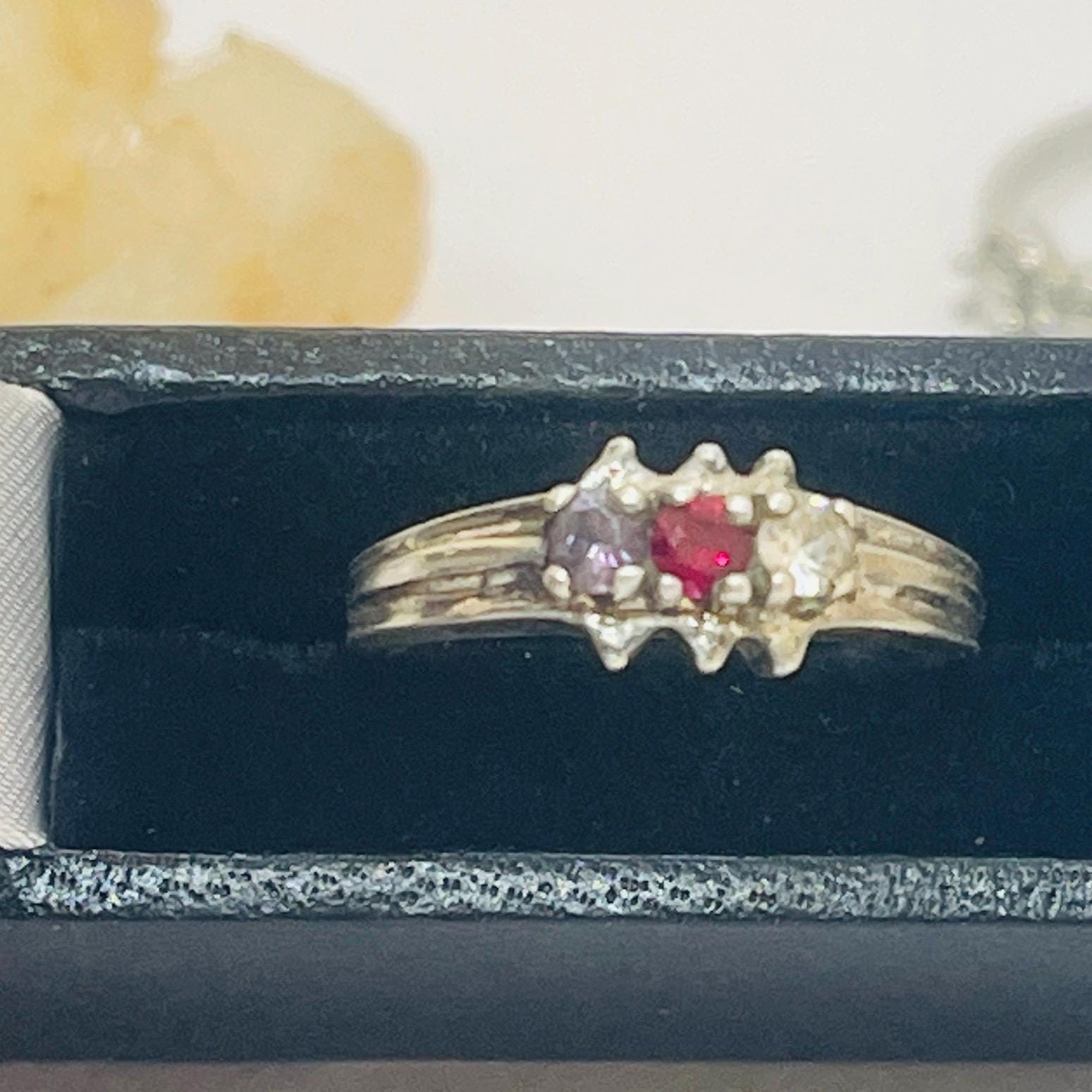 Vintage Sterling Gemstone Ring: Ruby, Tanzanite, Diamond - Size 5.5 - Image 6
