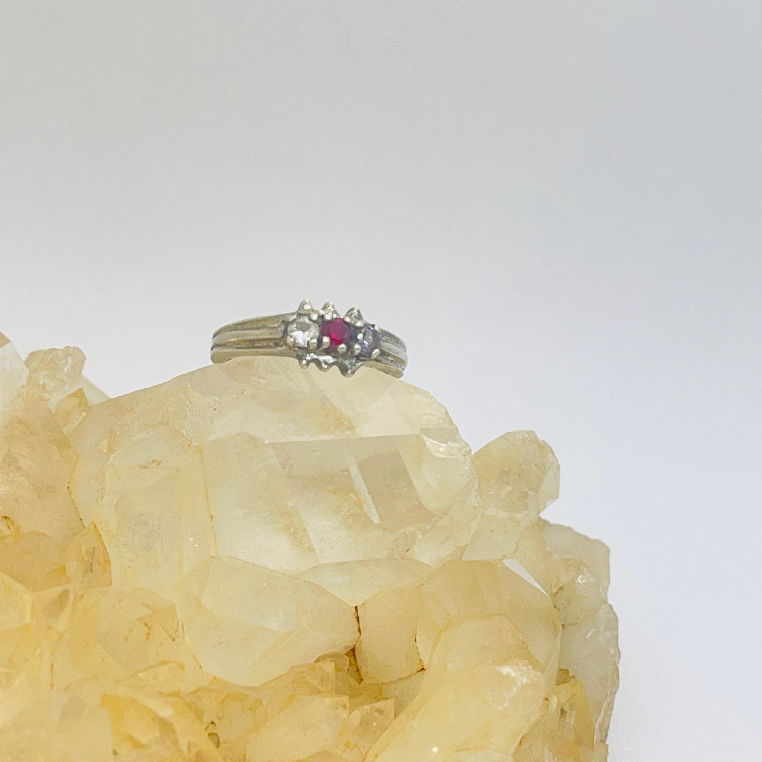 Vintage Sterling Gemstone Ring: Ruby, Tanzanite, Diamond - Size 5.5 - Image 8