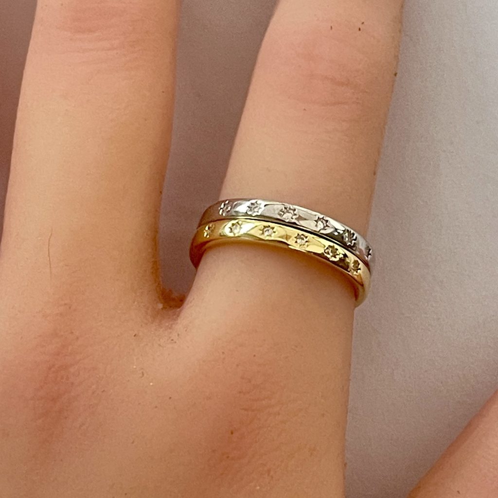 Starburst Stacking Ring: Gold or Silver Vintage Style Band