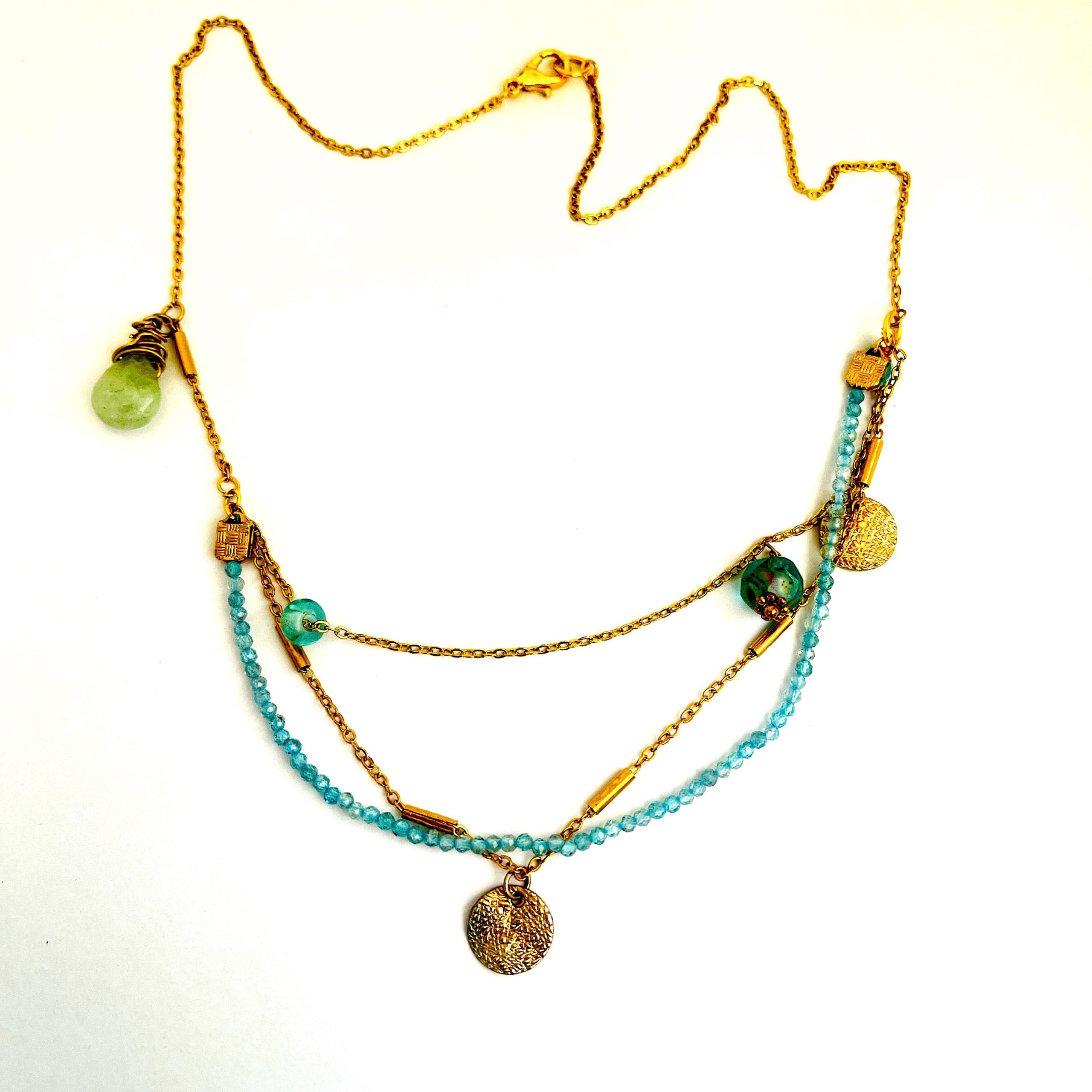 Aquamarine Necklace, Gold Filled Coin Charm, Layered Gemstone - Image 9