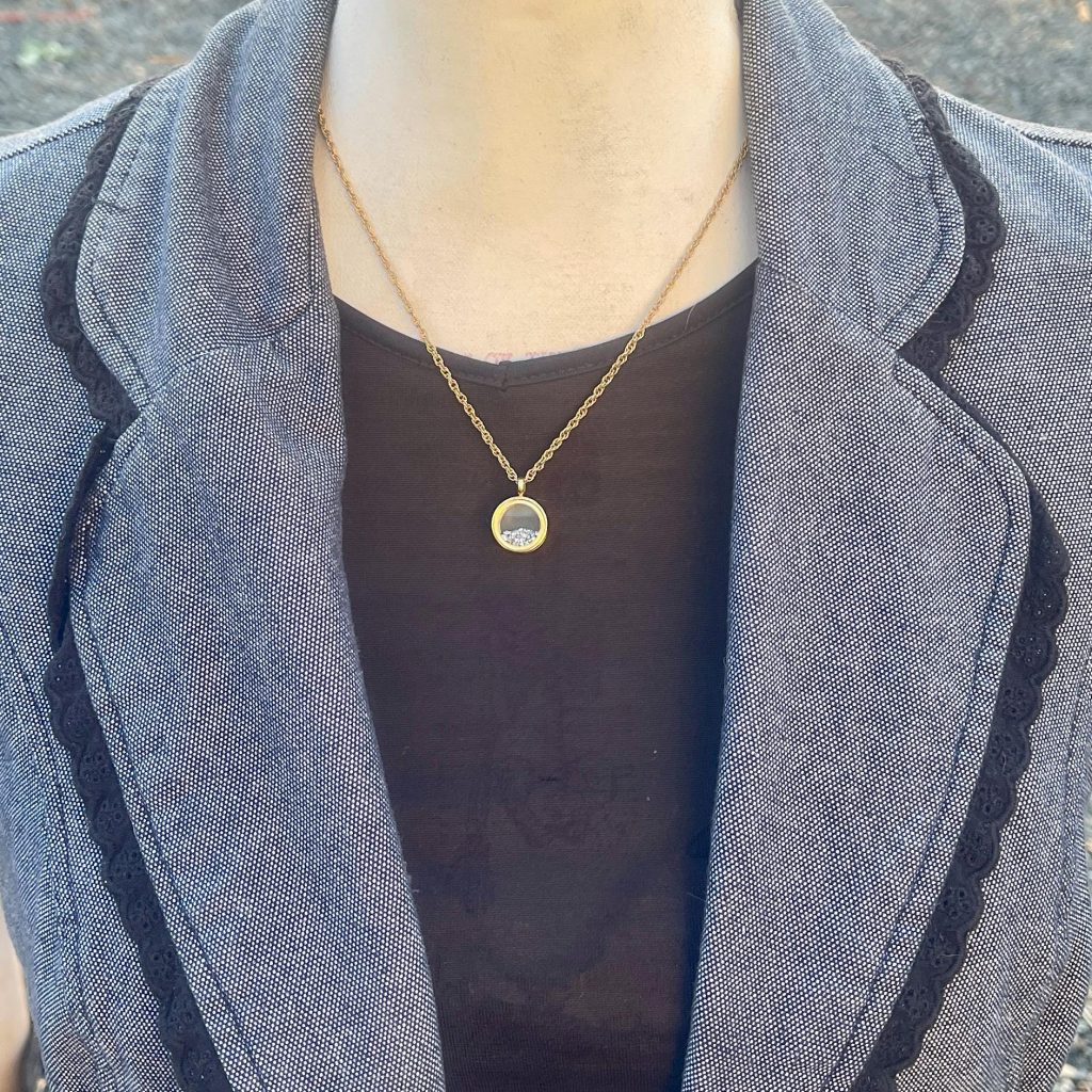 Memorial Locket Necklace: Black Diamond Crystal Keepsake, Gold/Silver