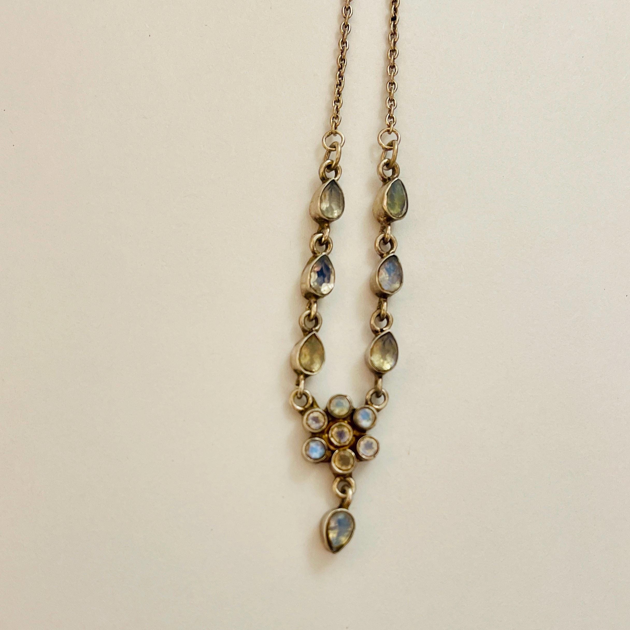 Rare Blue Moonstone Sterling Silver Necklace: Antique Gemstone Jewelry - Image 9